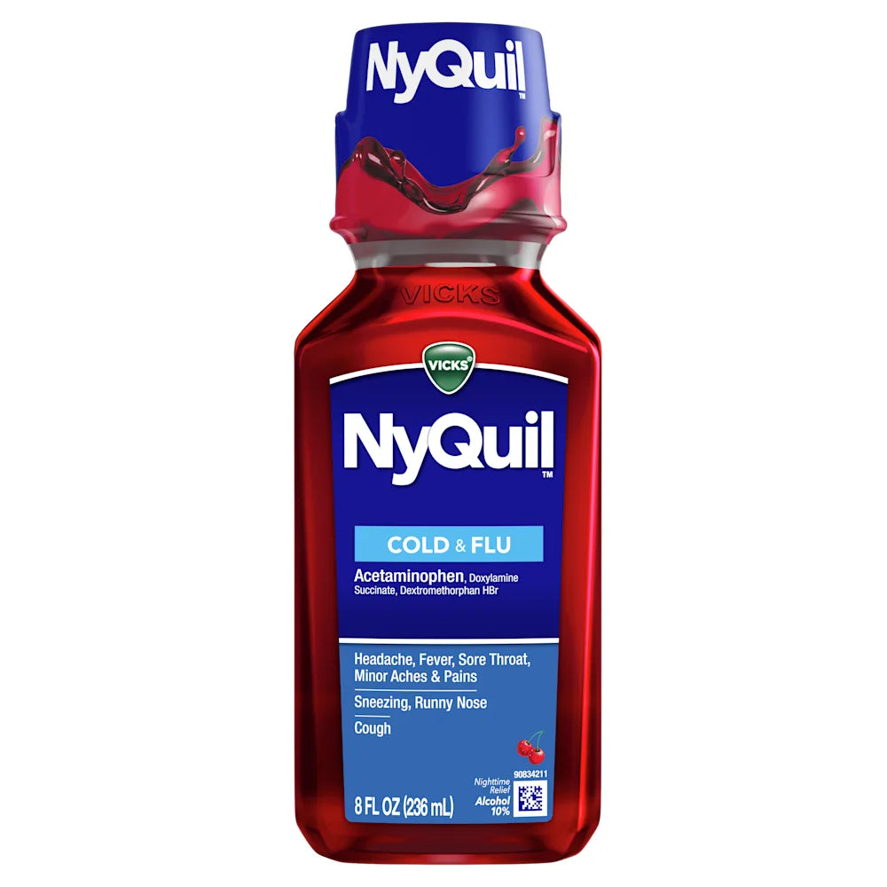 Vicks - NyQuil Cold and Flu Night Time Relief Liquid, Cherry - 8 Oz - 12 Pack
