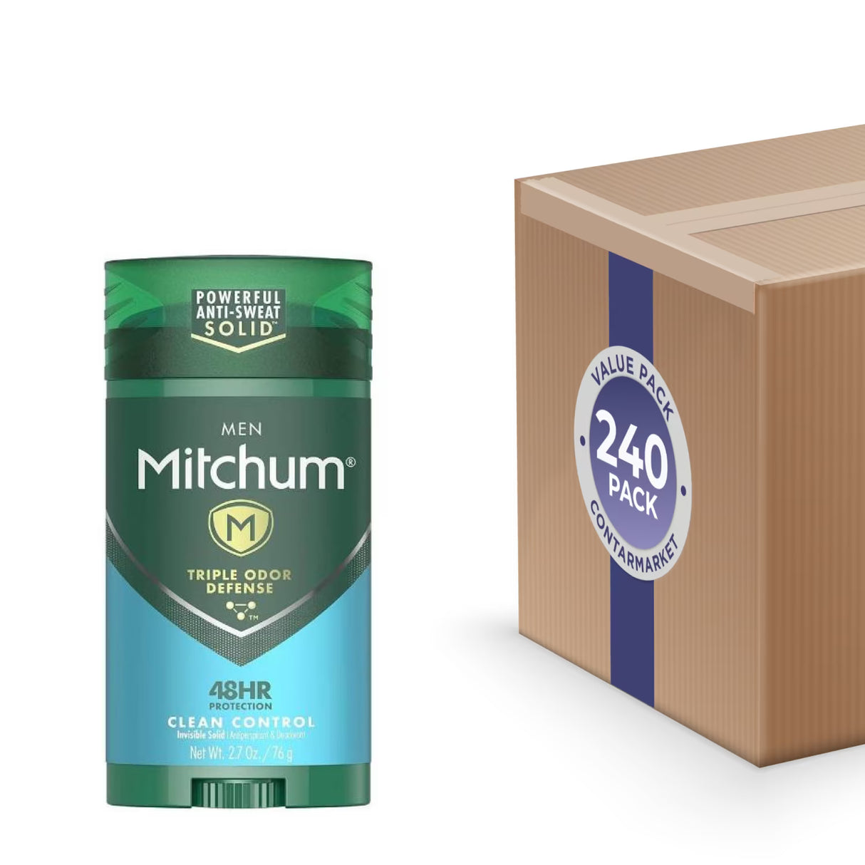 Mitchum - Antiperspirant Stick Triple Odor Defense Invisible Solid Clean Control 2.7 Oz - 240 Pack