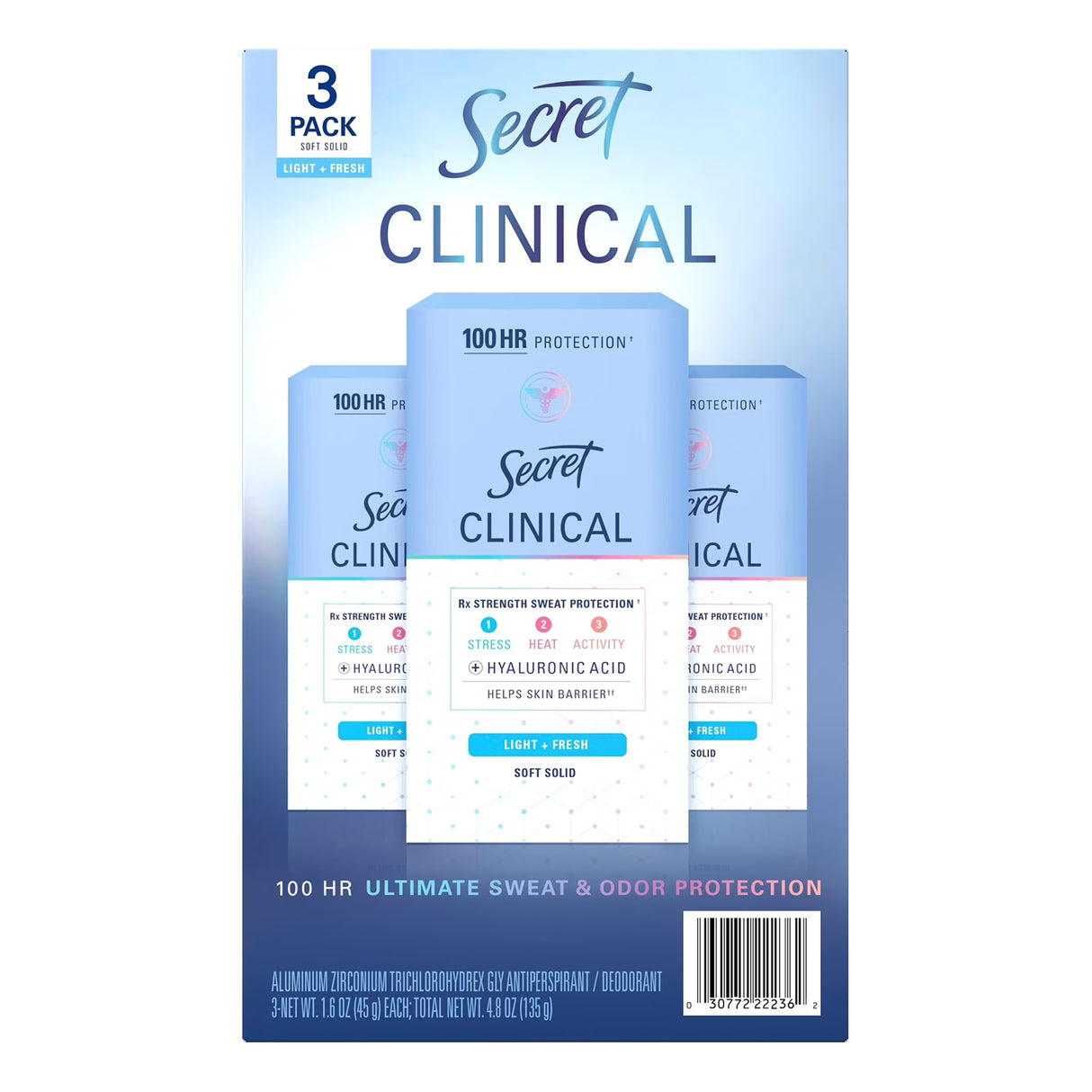 Secret Clinical Strength Antiperspirant Deodorant, Light & Fresh, 1.6 oz - 3 Pack