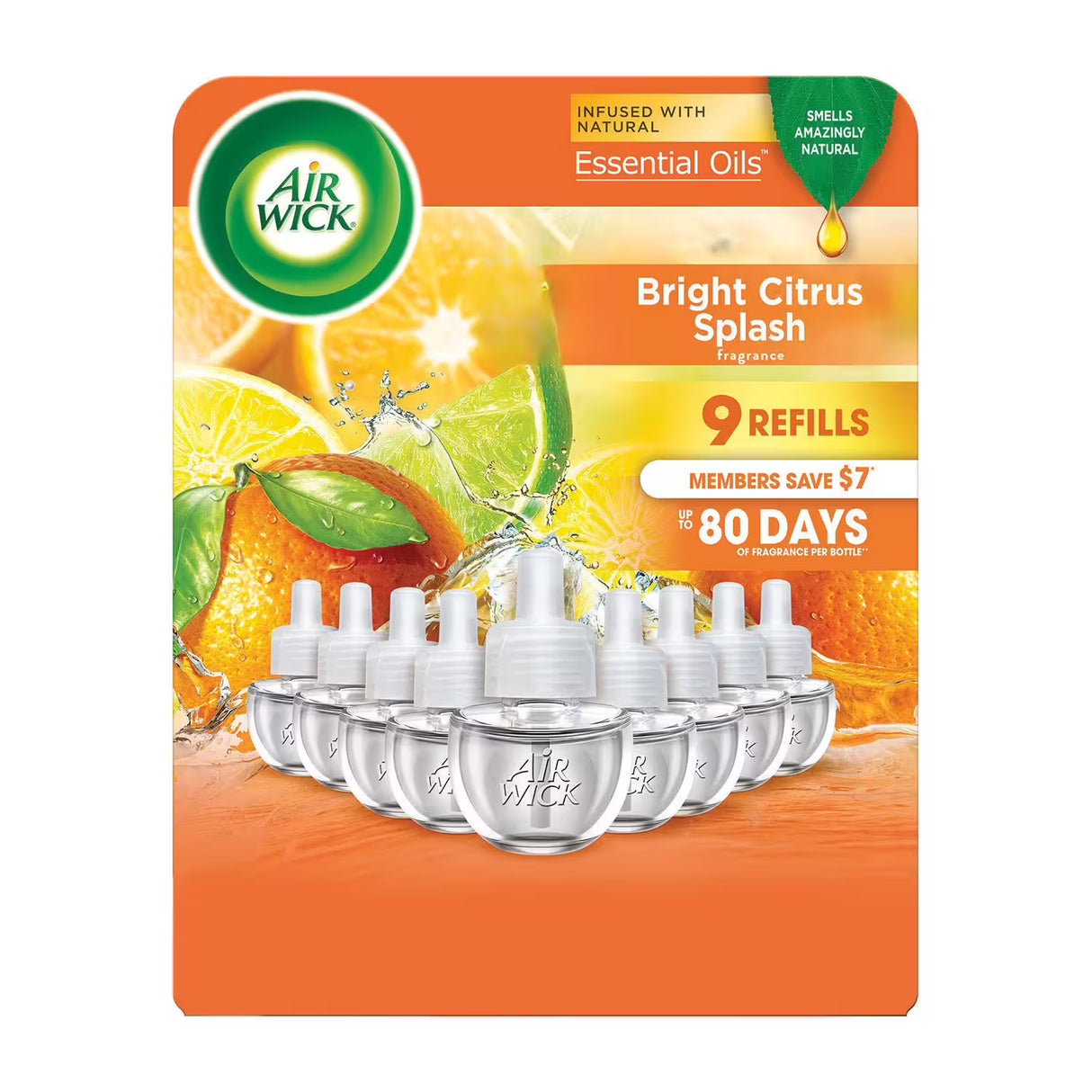 Air Wick Plug In Scented Oil Air Freshener Refills, Bright Citrus - 9 refills