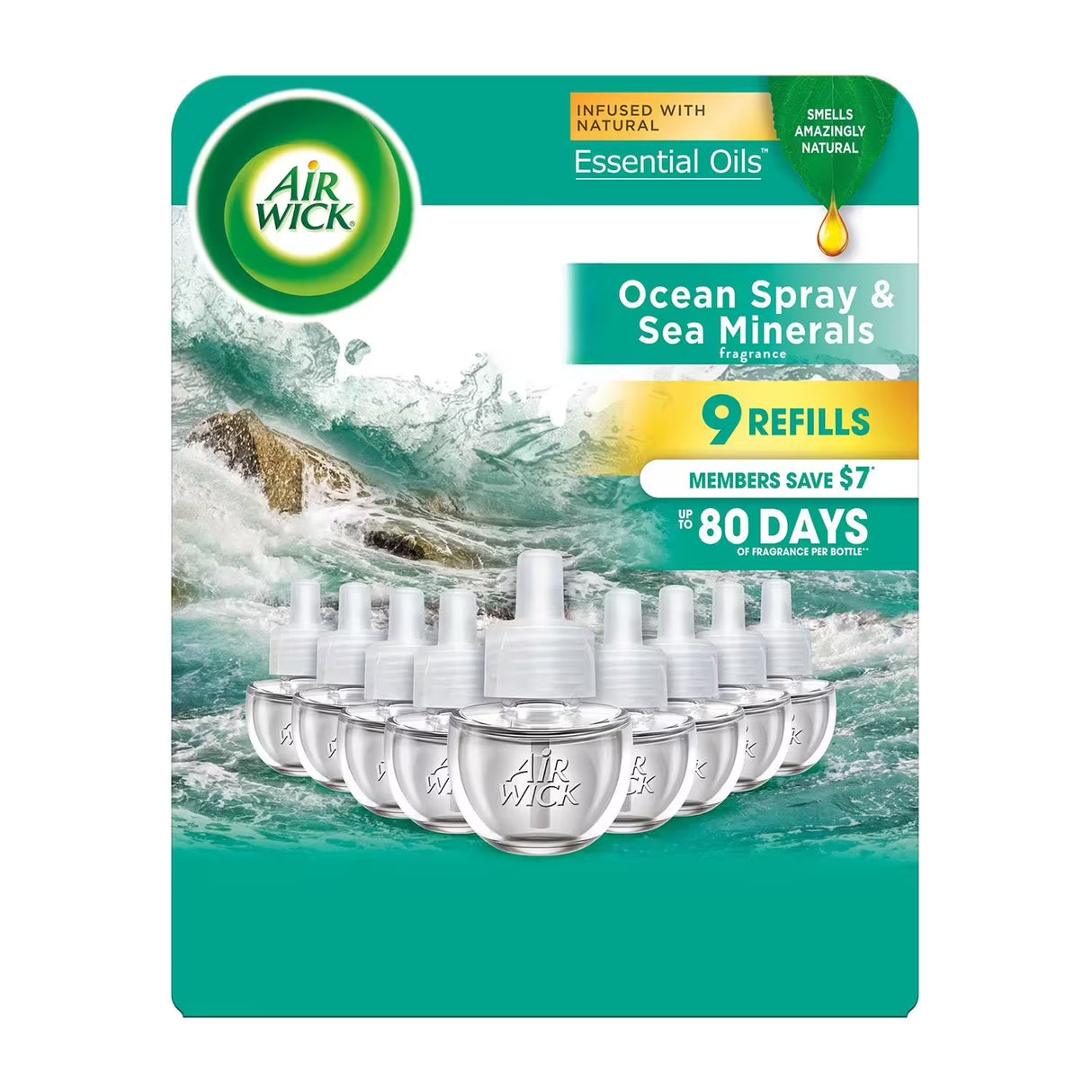 Air Wick plug In Scented Oil Air Freshener Refills, Ocean Spray - 9 refills
