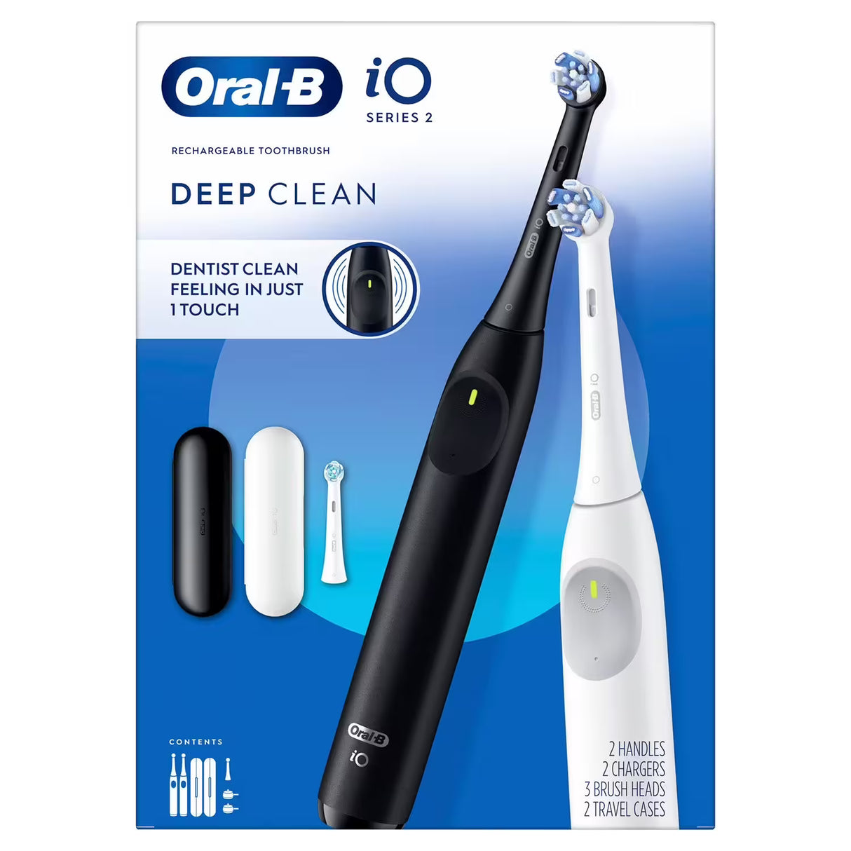 Oral-B iO Series 2 Electric Toothbrush, Pure White & Night Black, 2pk., 3 Brush Heads