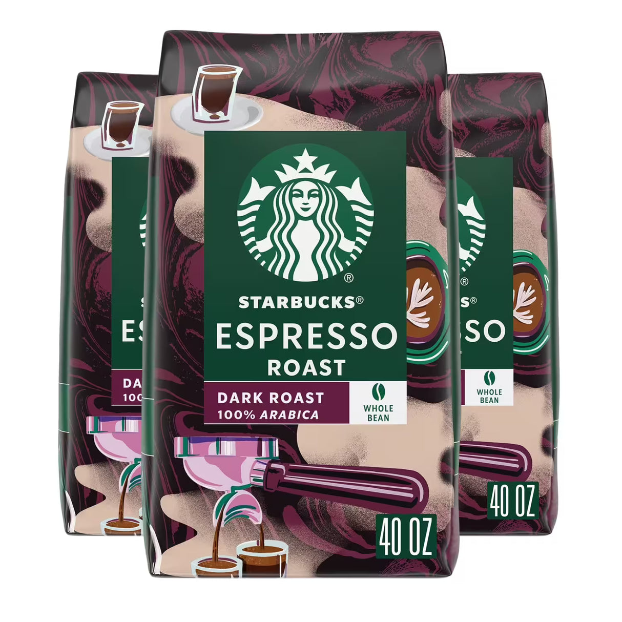 Starbucks Whole Bean Coffee, Espresso Roast Dark, 40 oz - 3 Pack