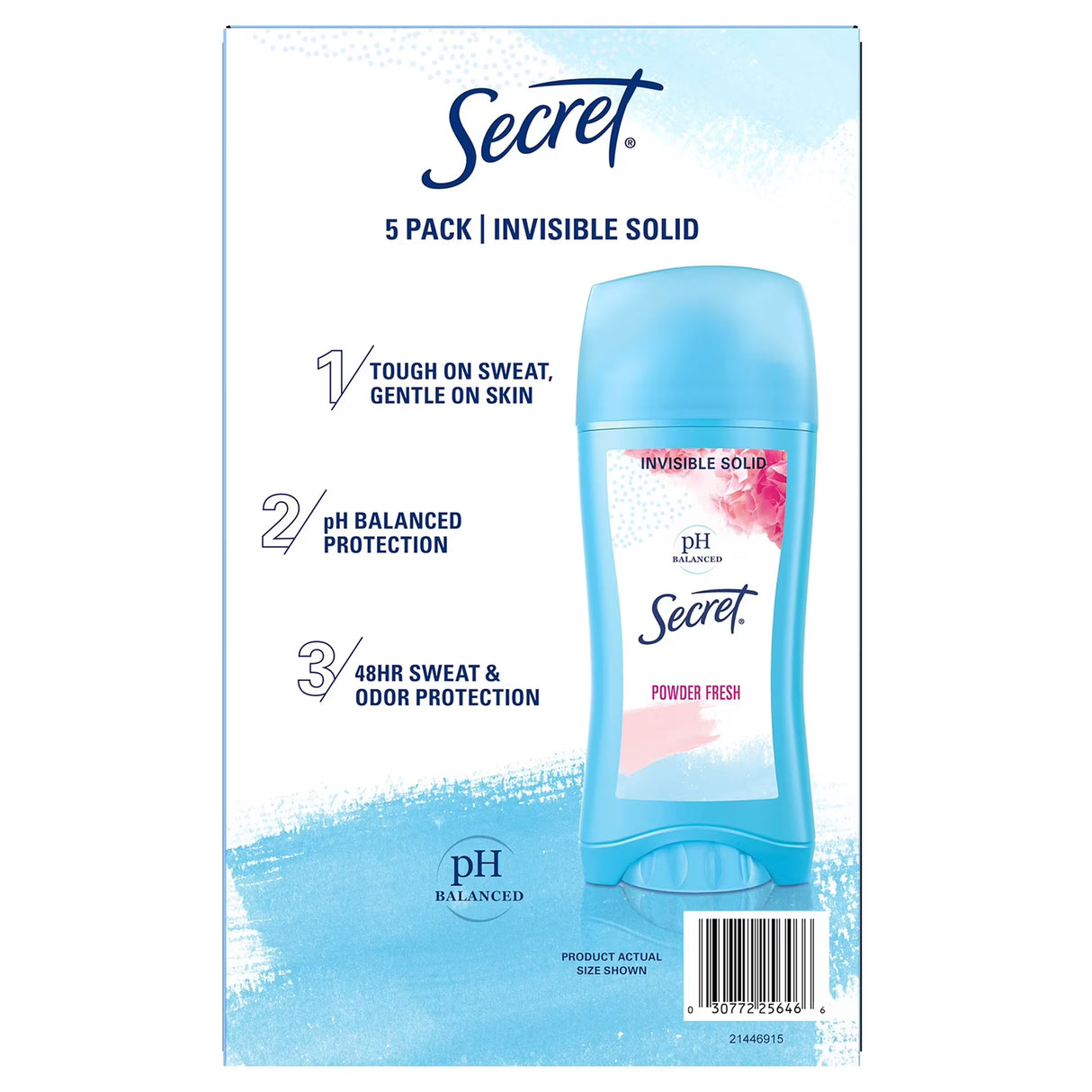 Secret Invisible Solid Antiperspirant Deodorant, Powder Fresh, 2.4 oz - 5 Pack
