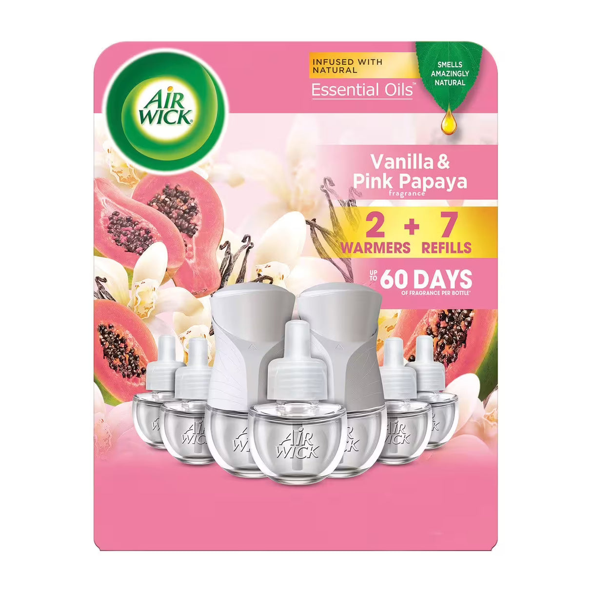 Air Wick Plug In Scented Oil Air Freshener, Vanilla & Pink Papaya - 2 Warmers +7 Refills