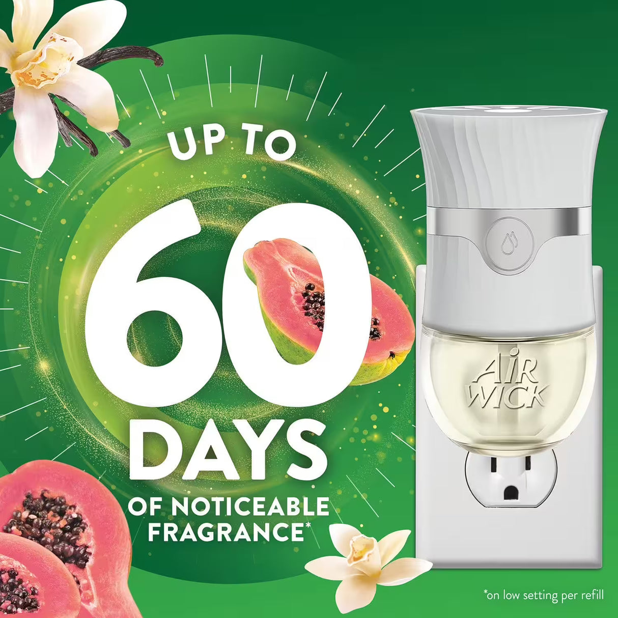 Air Wick Plug In Scented Oil Air Freshener, Vanilla & Pink Papaya - 2 Warmers +7 Refills