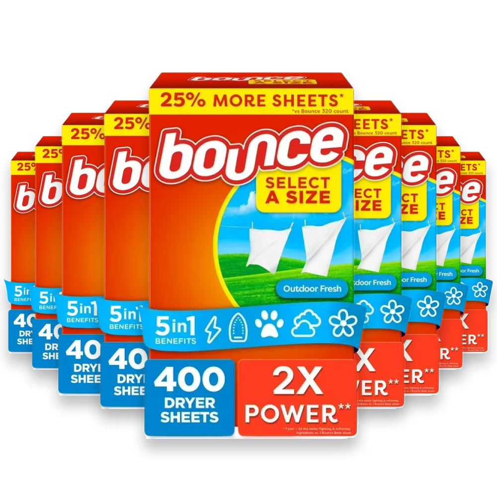 Bounce Fabric Softener Dryer Sheet Outdoor Fresh - 400 Ct - 9 Pack