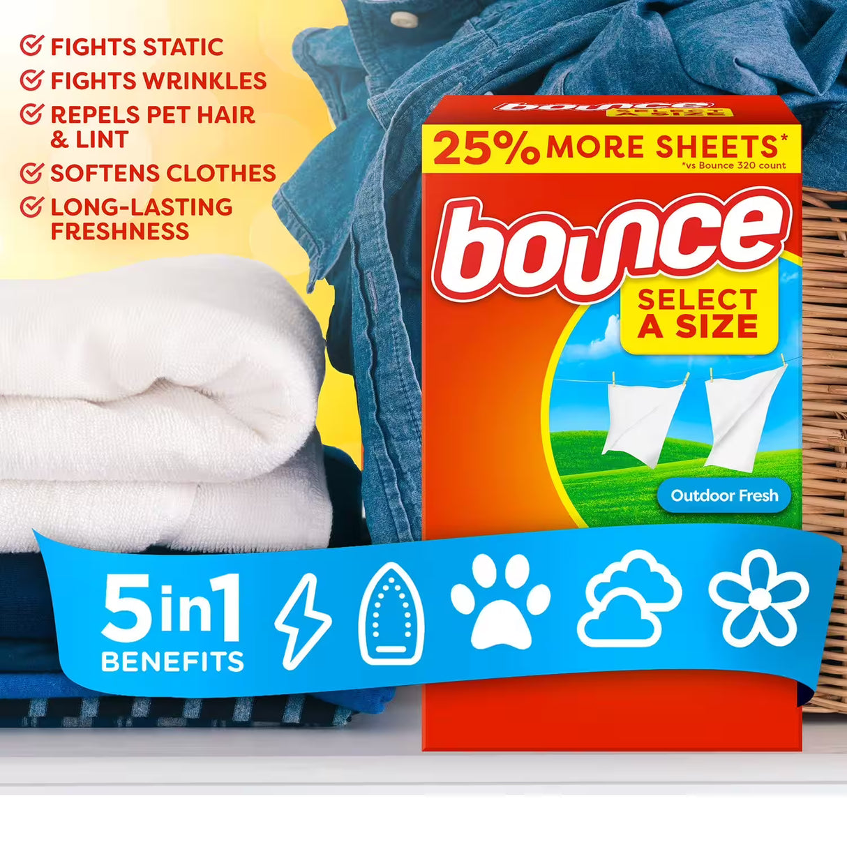 Bounce Fabric Softener Dryer Sheet Outdoor Fresh - 400 Ct - 9 Pack