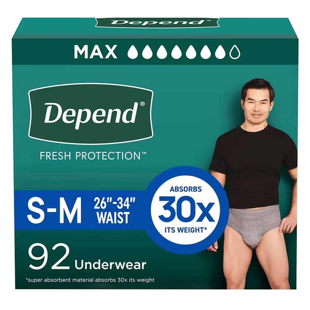 Depend Fresh Protection Adult Incontinence Underwear for Men, Size S/M - 92 Ct