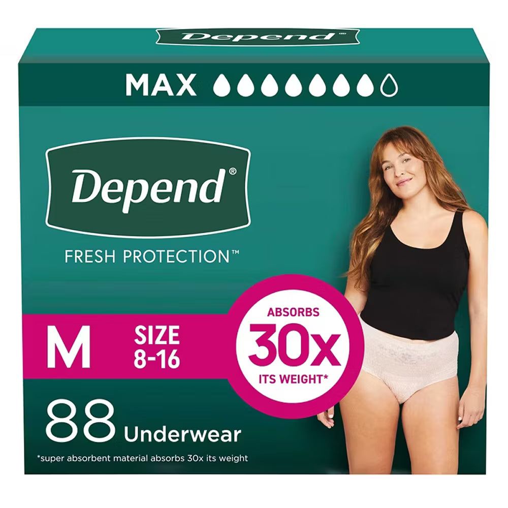 Depend Fresh Protection Adult Incontinence & Postpartum Bladder Leak Underwear for Women, Size M - 88 Ct