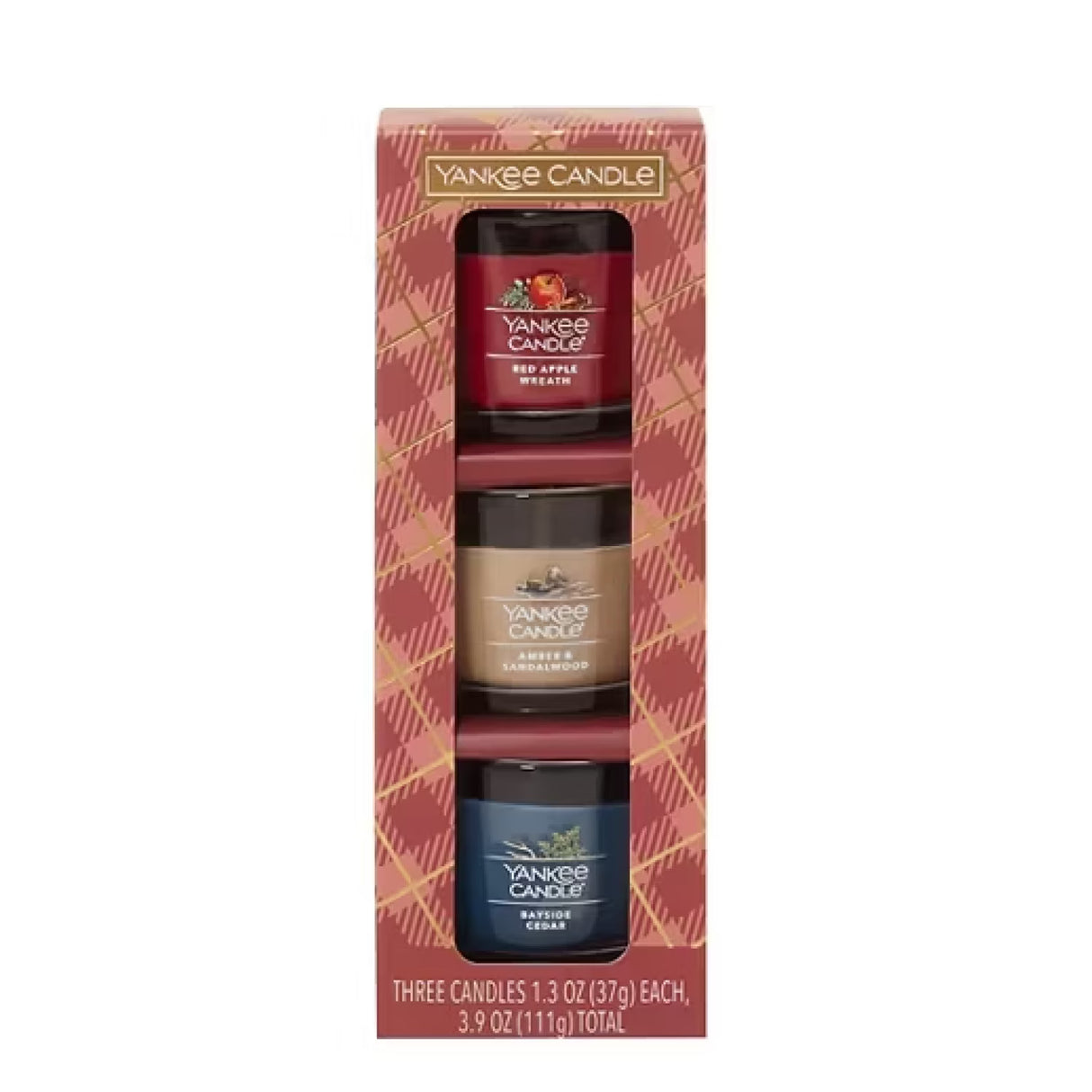 Yankee Candle Sweater Weather Minis Gift Set Red Apple Wreath Amber and Sandalwood Bayside Cedar 1.3 oz - 3 Ct