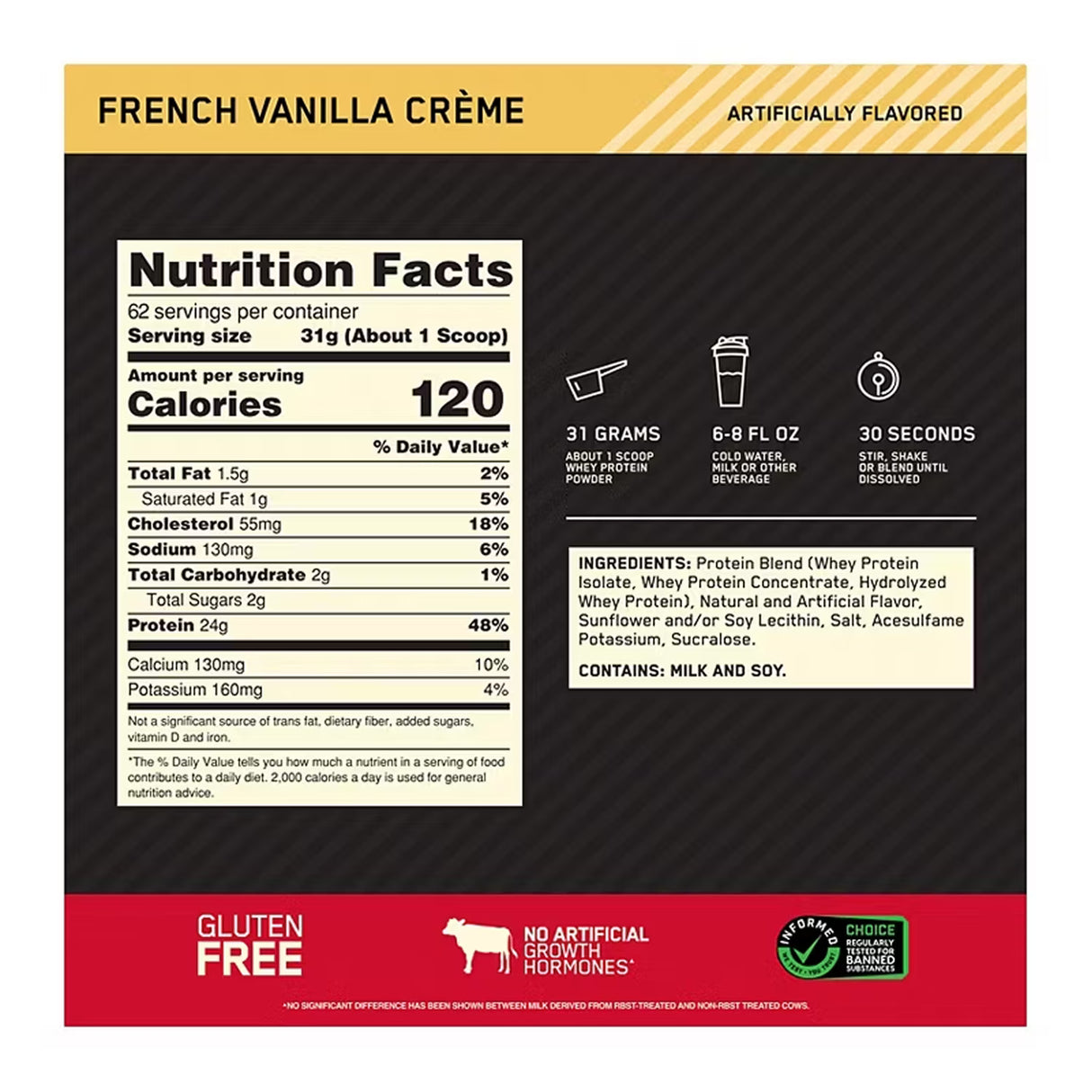 Optimum Nutrition Gold Standard French Vanilla Creme Whey Protein, 4.23 lbs.