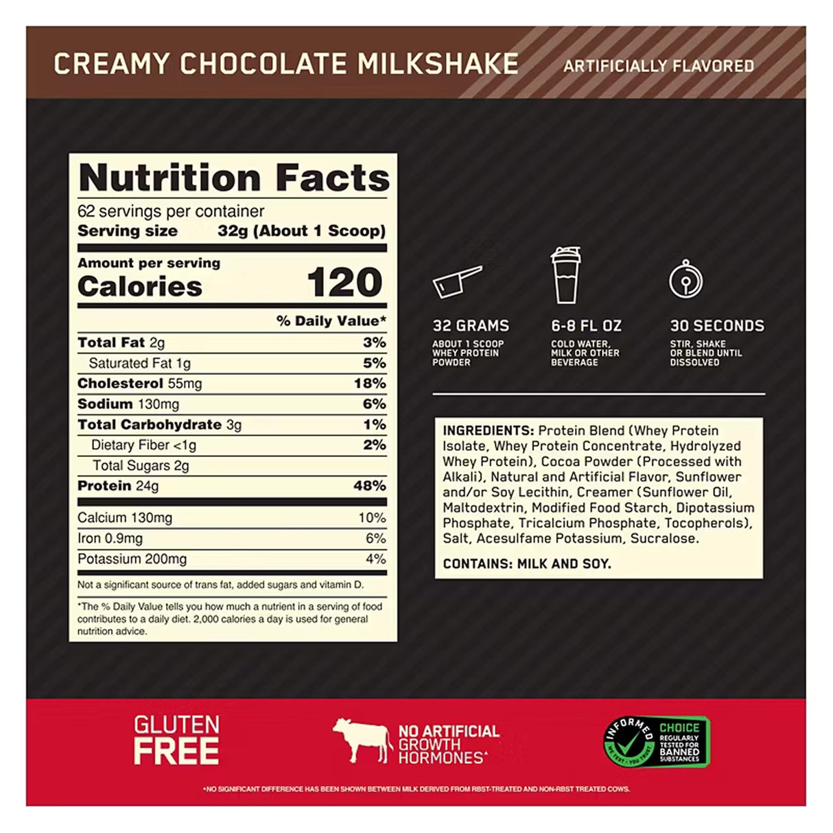 Optimum Nutrition Gold Standard Whey Protein Powder Extreme Milk chocolate 4.37 lb