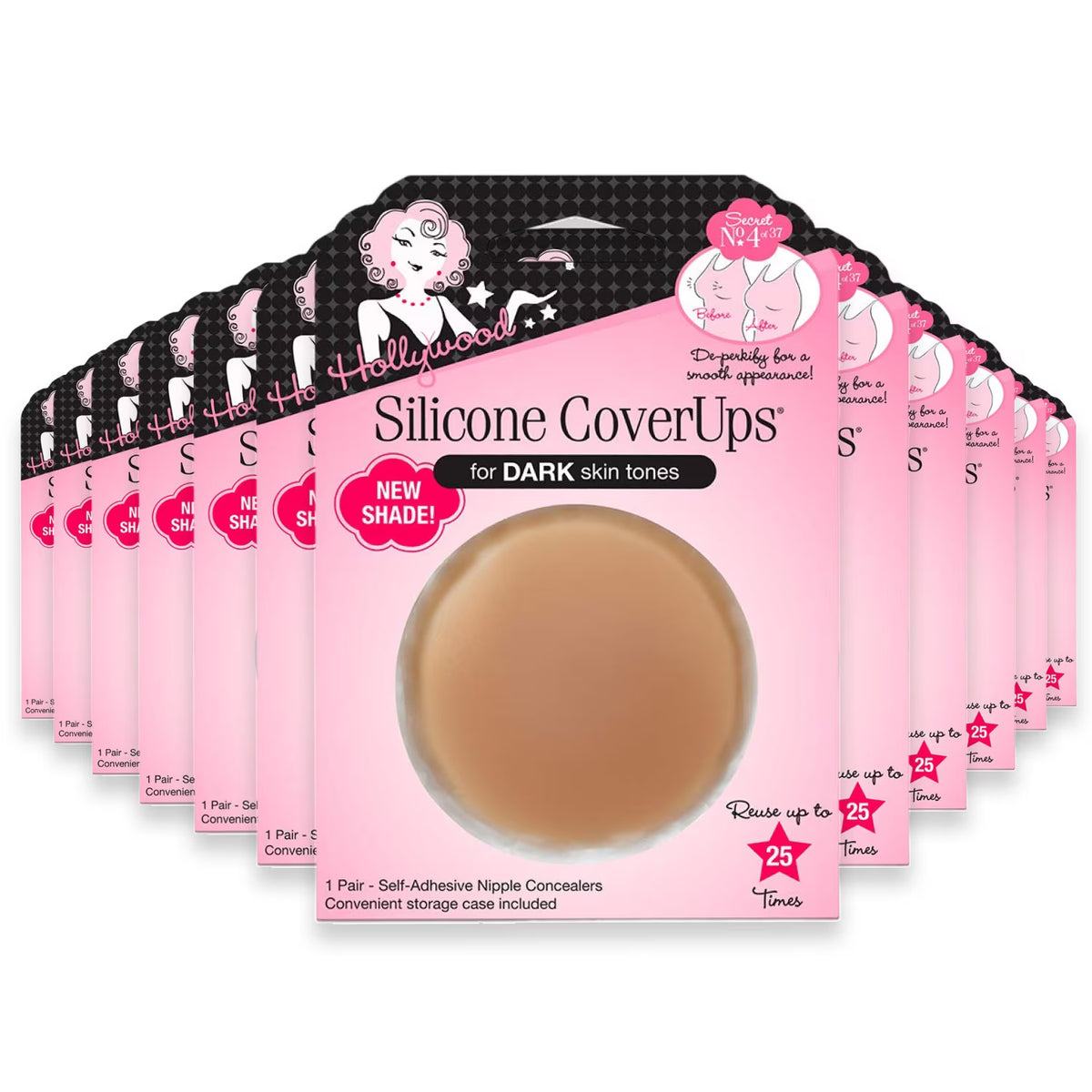 Hollywood Fashion Secrets Dark Tone Reusable Silicone Nipple Covers, 1 Pair - 12 Pack