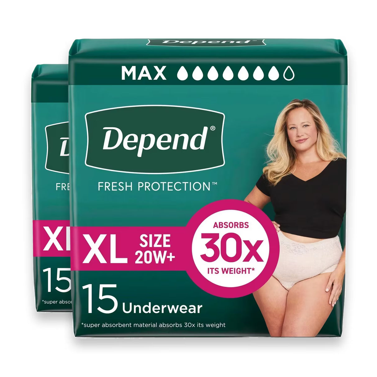 Depend Fresh Protection Incontinence Underwear for Women, Maximum Absorbency, Size Extra-Large - 15 Ct - 2 Pack