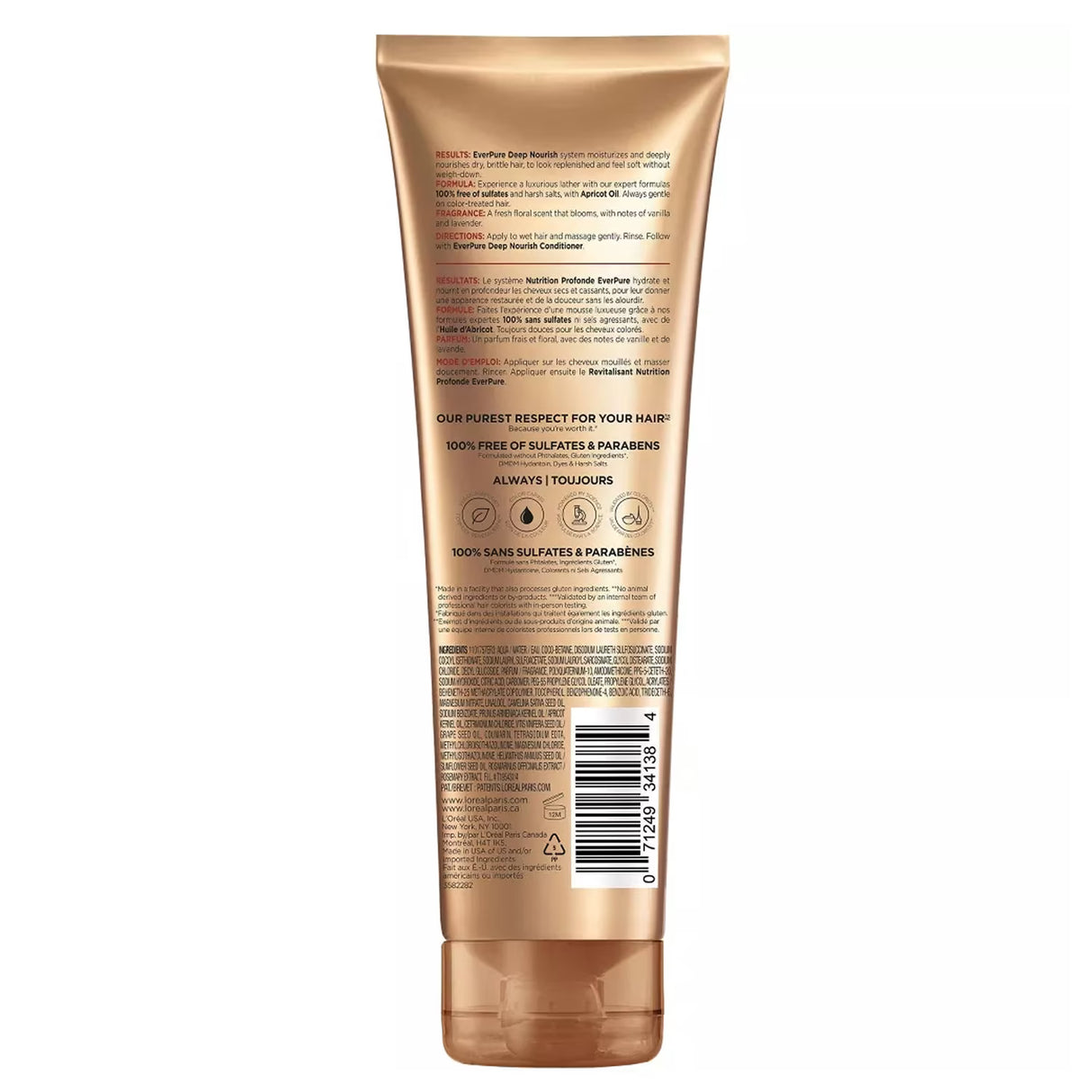 L'Oreal - Paris EverCreme Sulfate Free Shampoo, Deep Nourish, With Apricot Oil - 8.5 oz - 6 Pack
