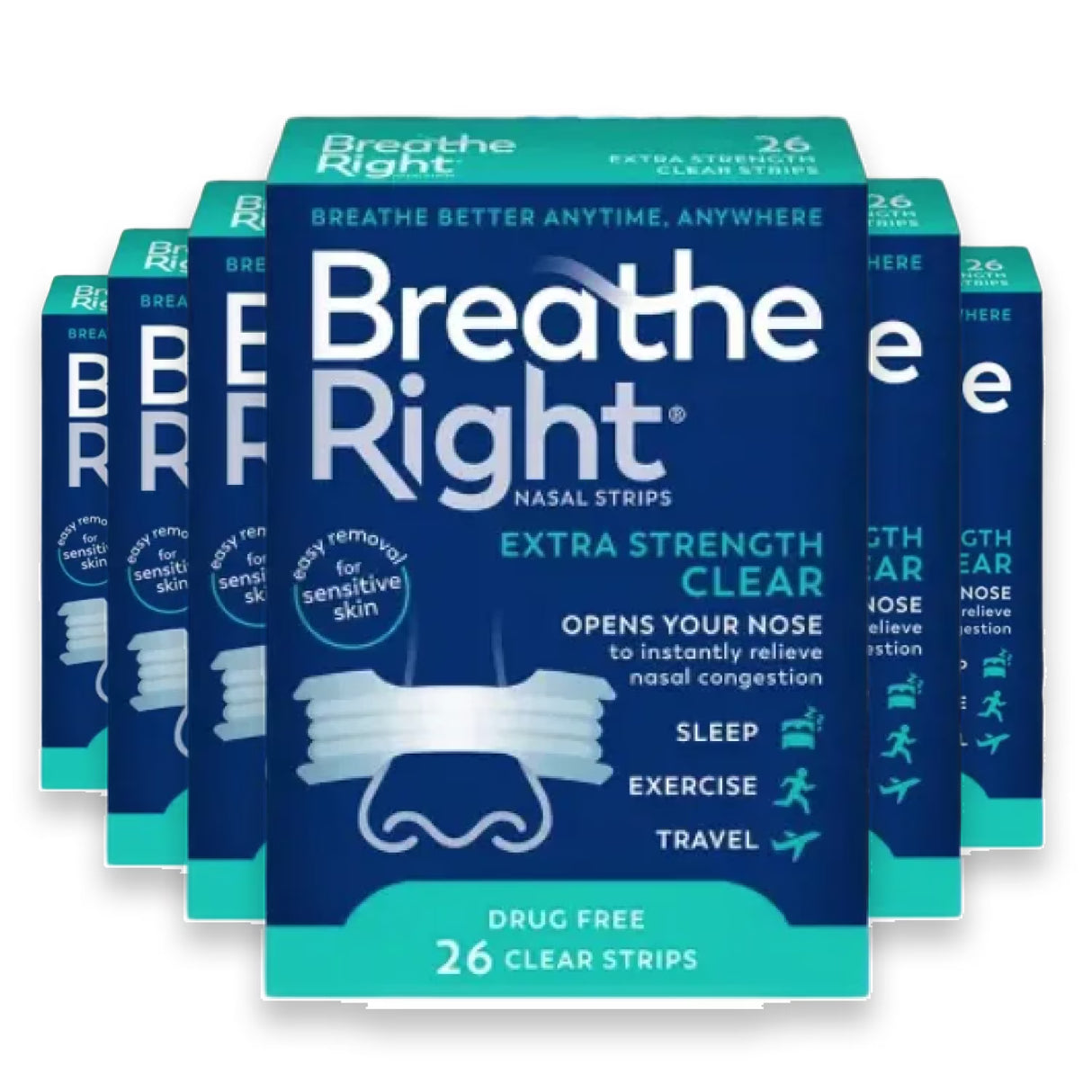 Breathe Right - Extra Strength Drug-Free Clear Nasal Strips - 26 Ct Each - 24 Pack