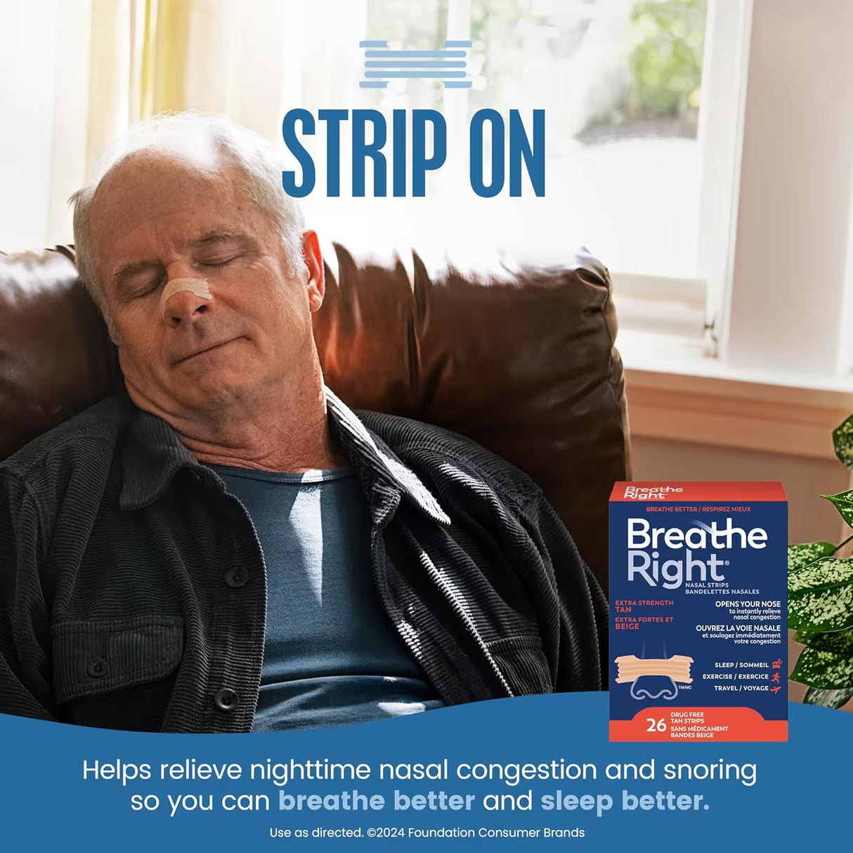 Breathe Right - Extra Tan Drug-Free Nasal Strips for Congestion Relief - 26 Ct Each - 24 Pack