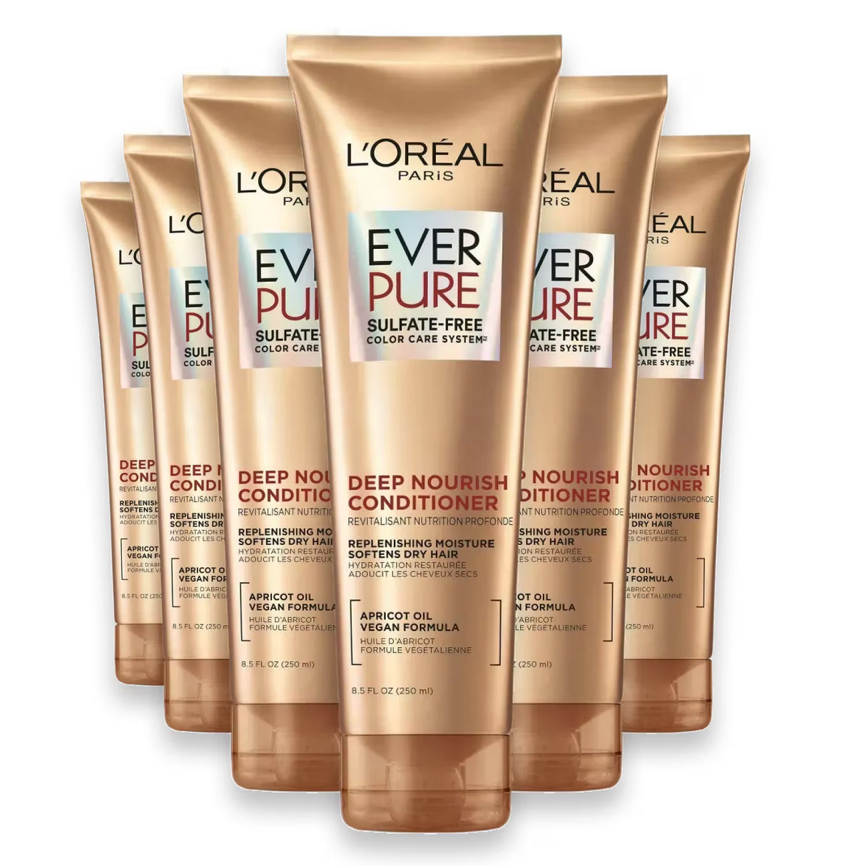 L'Oreal - Paris EverCreme Sulfate Free Conditioner, Deep Nourish, With Apricot Oil - 8.5 oz - 6 Pack