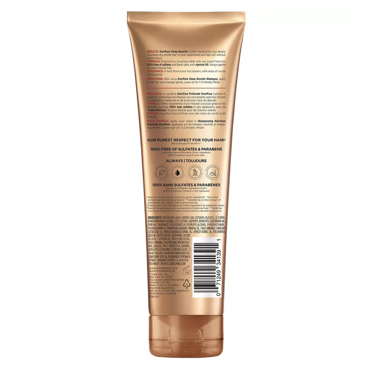 L'Oreal - Paris EverCreme Sulfate Free Conditioner, Deep Nourish, With Apricot Oil - 8.5 oz - 6 Pack