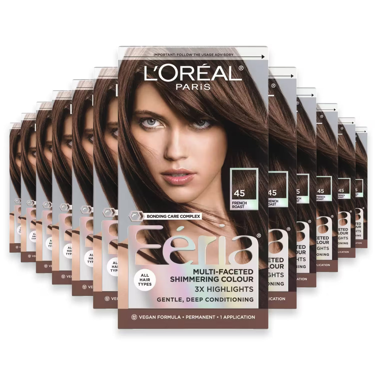 L’Oréal Paris Feria Permanent Hair Color – #45 Deep Bronzed Brown – 12 Pack