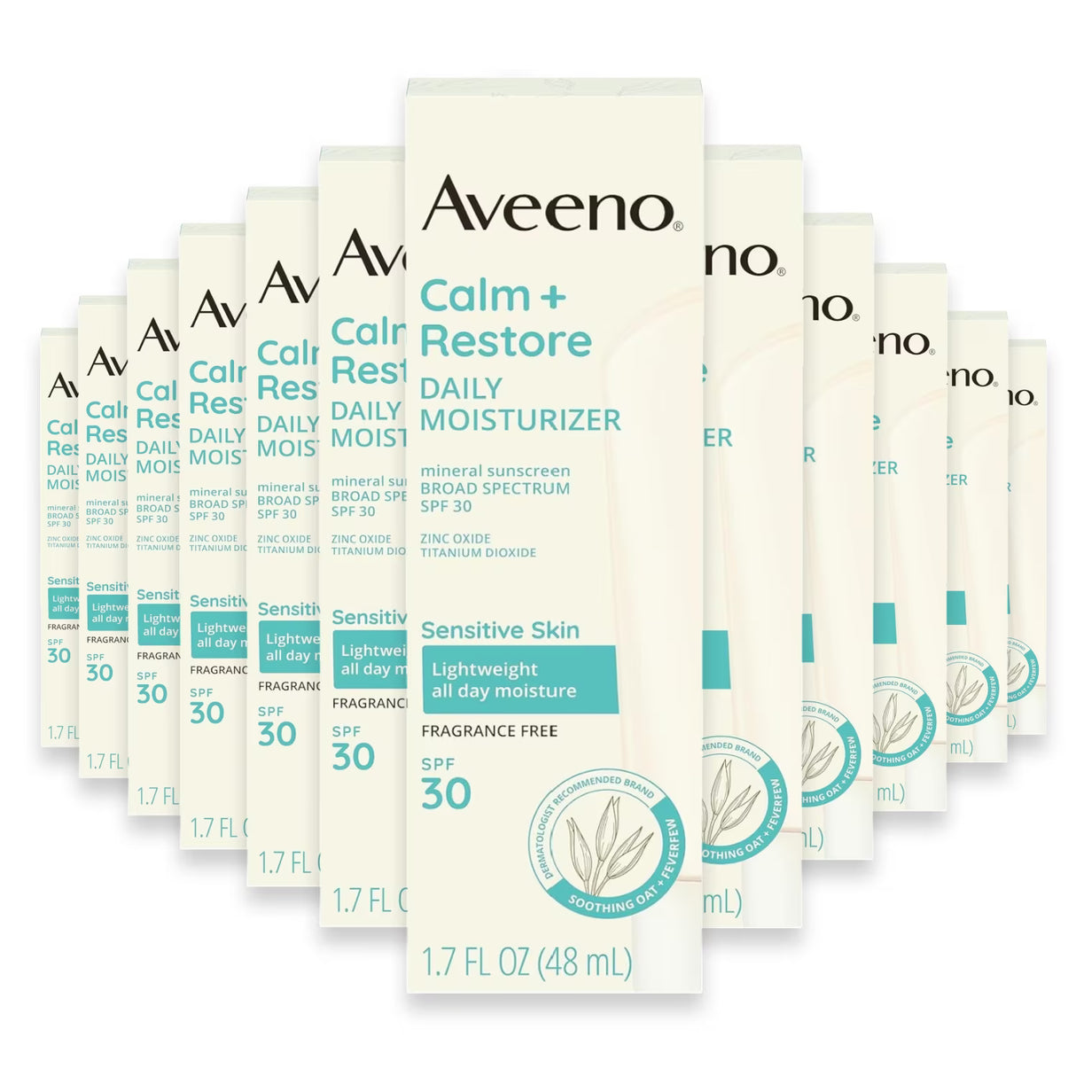 Aveeno Calm + Restore Daily Moisturizing Mineral Sunscreen SPF 30, 1.7 fl oz - 12 Pack