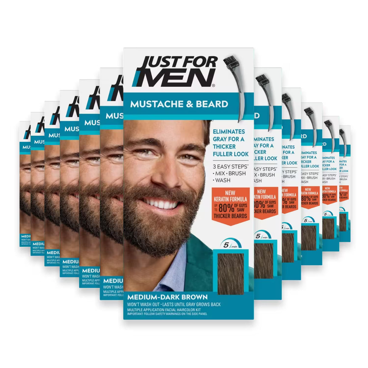 Just For Men Mustache & Beard Color Gel, Medium-Dark Brown – 1 Ct – 12 Pack