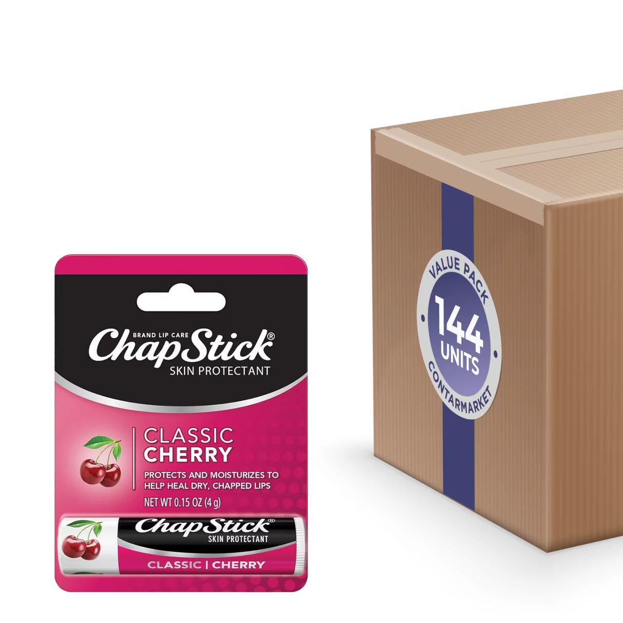 ChapStick - Classic Cherry Flavor Skin Protectant Flavored Lip Balm Tube 0.15 oz - 144 Volume Pack