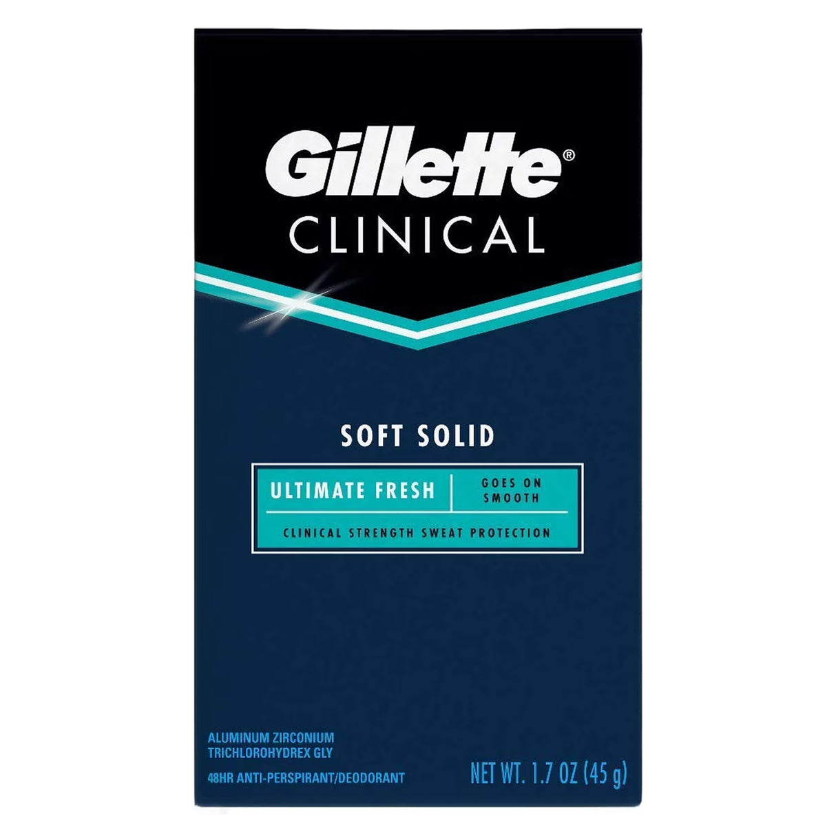 Gillette Clinical Antiperspirant Deodorant, Ultimate Fresh, Advanced Solid, 1.7 oz - 12 Pack