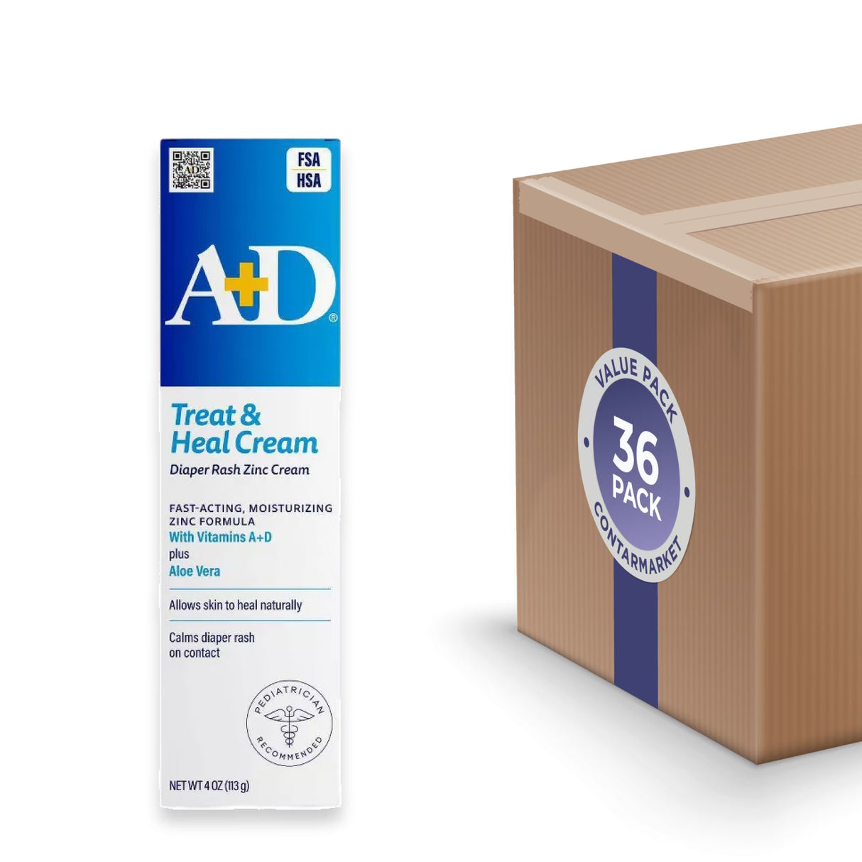 A+D Zinc Oxide Diaper Care Cream with Dimethicone, 4 oz - 36 Pack