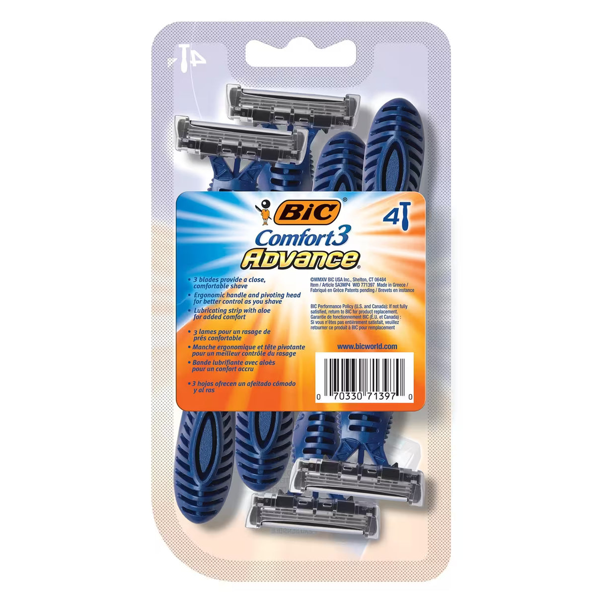 BIC Comfort 3 Advance Men's Disposable Razors - 4 Ct - 72 Pack