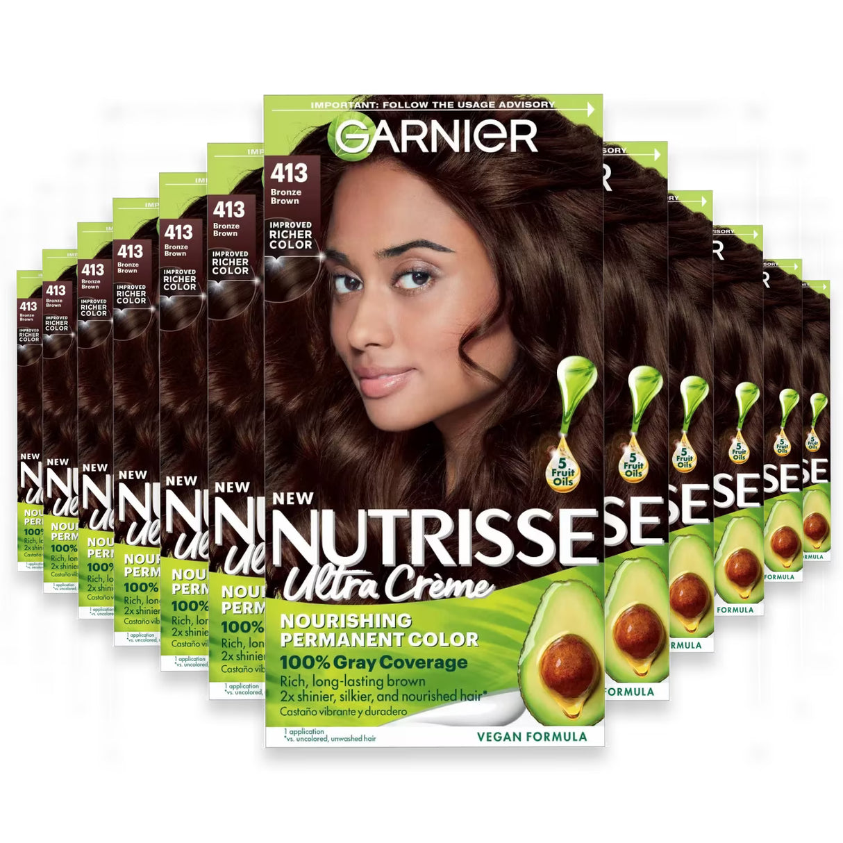 Garnier Nutrisse Ultra Crème Permanent Hair Color Kit, #413 Bronze Brown - 12 Pack