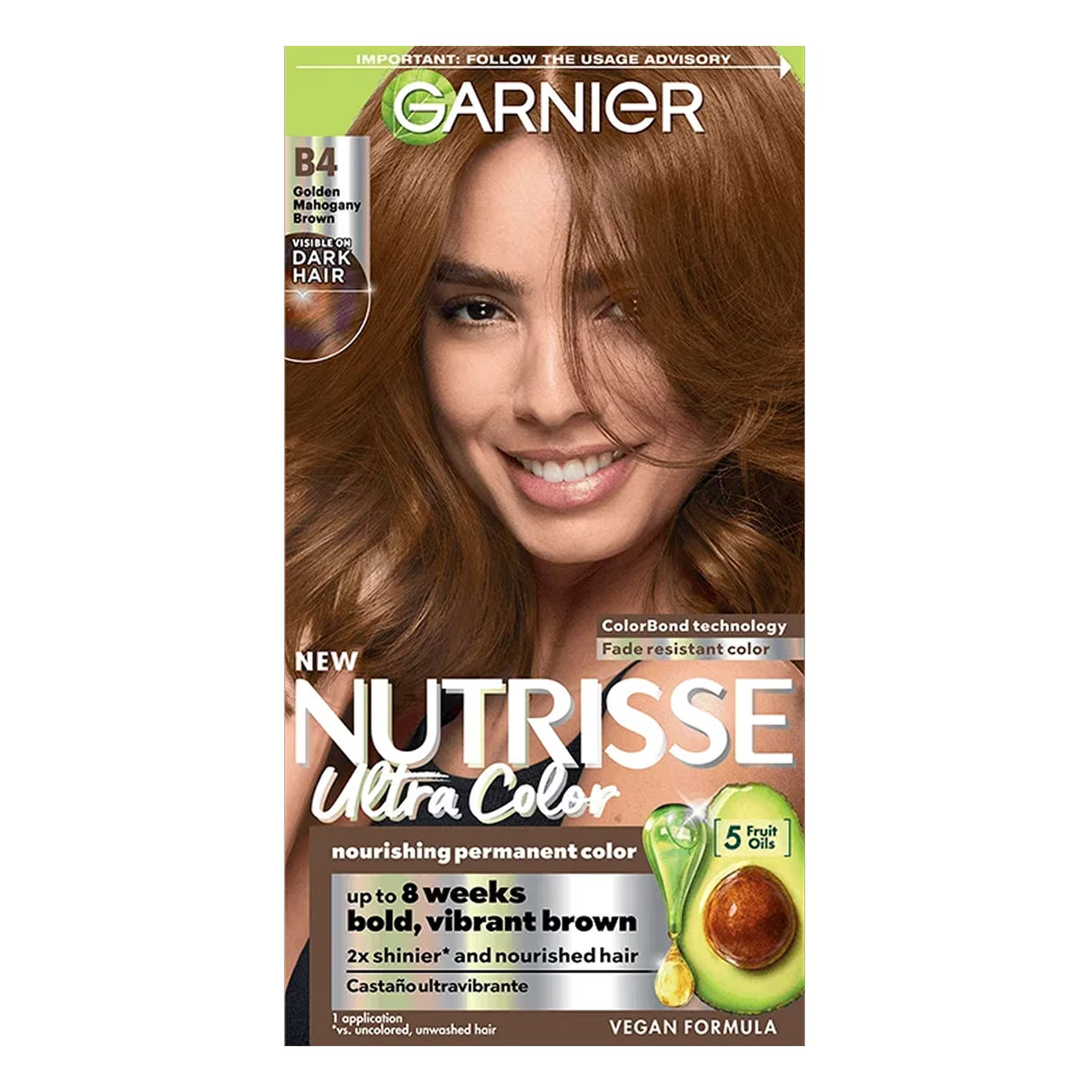 Garnier Nutrisse Ultra Color Permanent Hair Color Kit, B4 Golden Mahogany Brown - 12 Pack