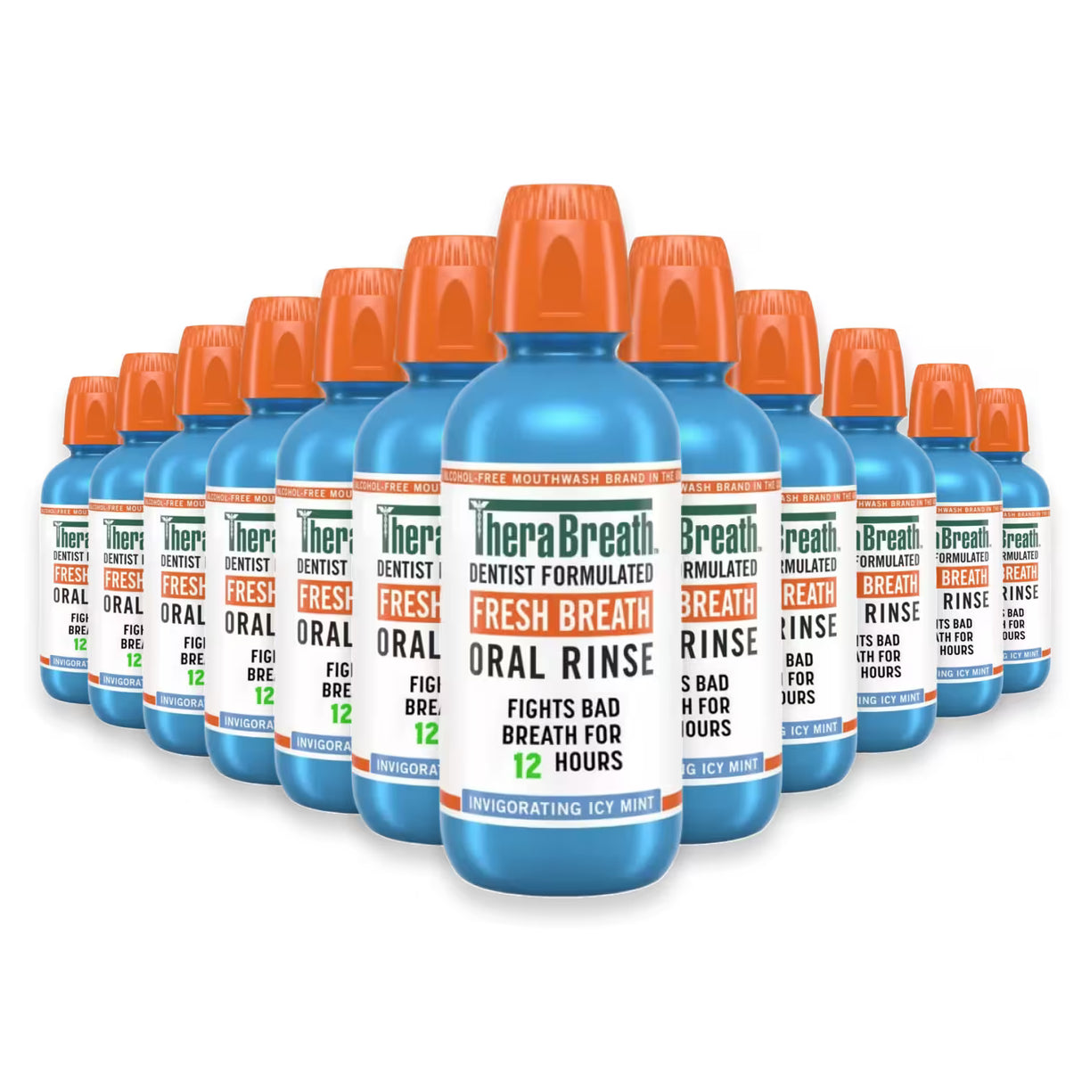 TheraBreath Oral Rinse Icy Mint, Alcohol Free – 16 oz – 12 Pack
