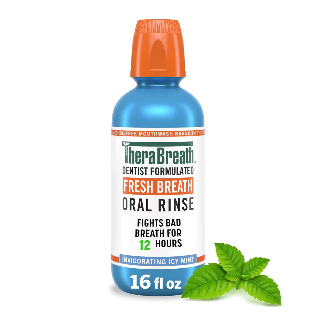 TheraBreath Oral Rinse Icy Mint, Alcohol Free – 16 oz – 12 Pack