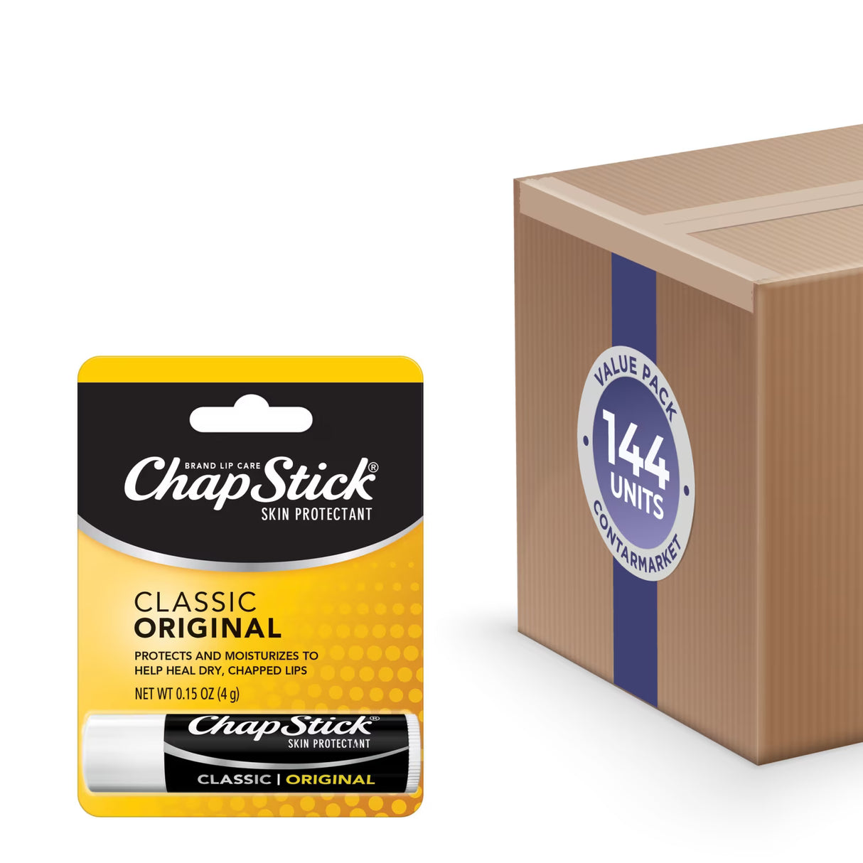 ChapStick - Classic, Regular Flavor, Skin Protectant Lip Balm Tube - 0.15 Oz - 144 Volume Pack