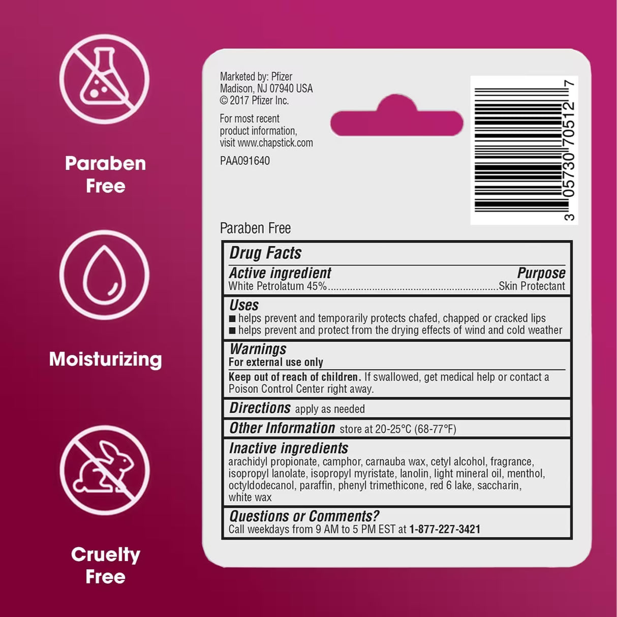 ChapStick - Classic Cherry Flavor Skin Protectant Flavored Lip Balm Tube 0.15 oz - 12 Pack