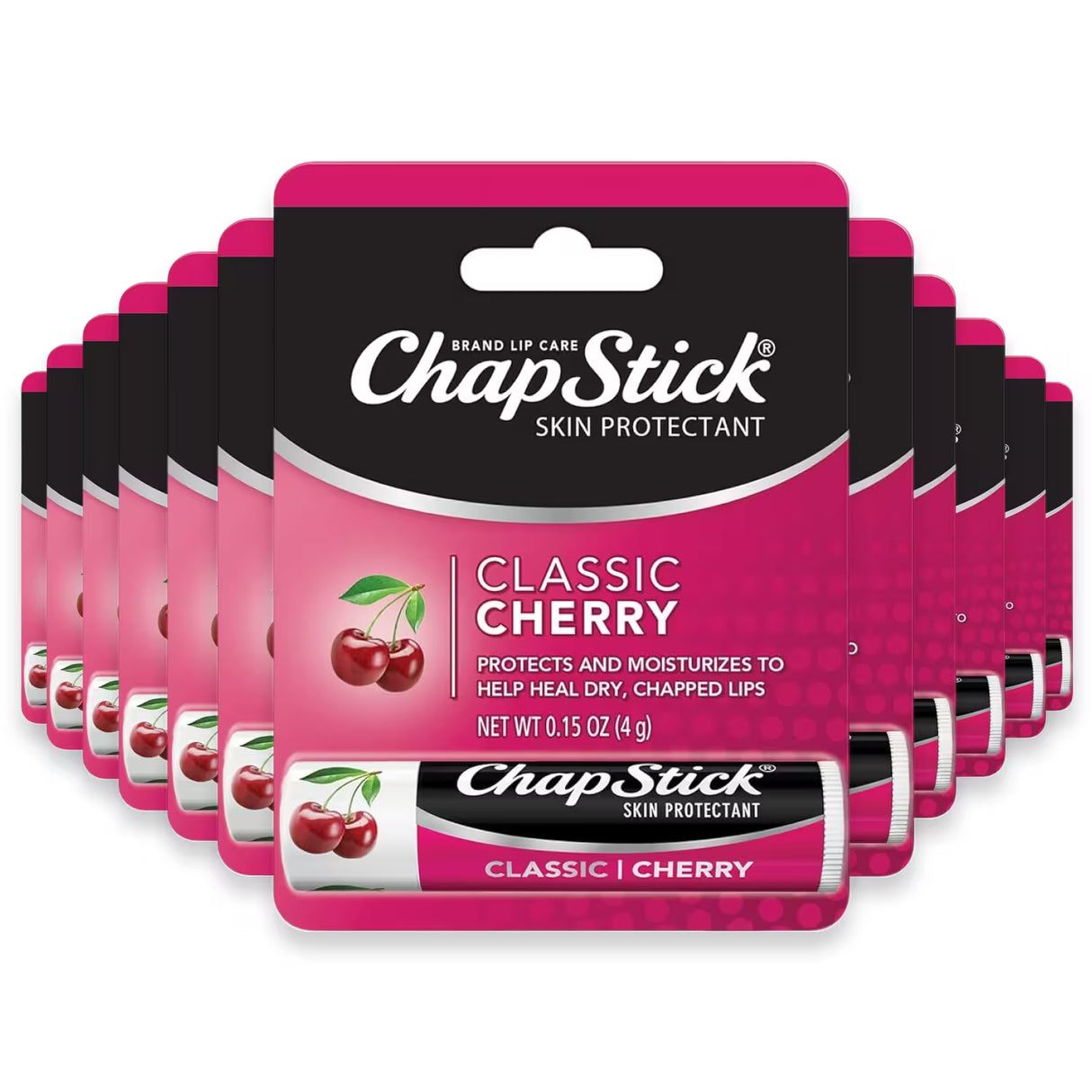 ChapStick - Classic Cherry Flavor Skin Protectant Flavored Lip Balm Tube 0.15 oz - 12 Pack