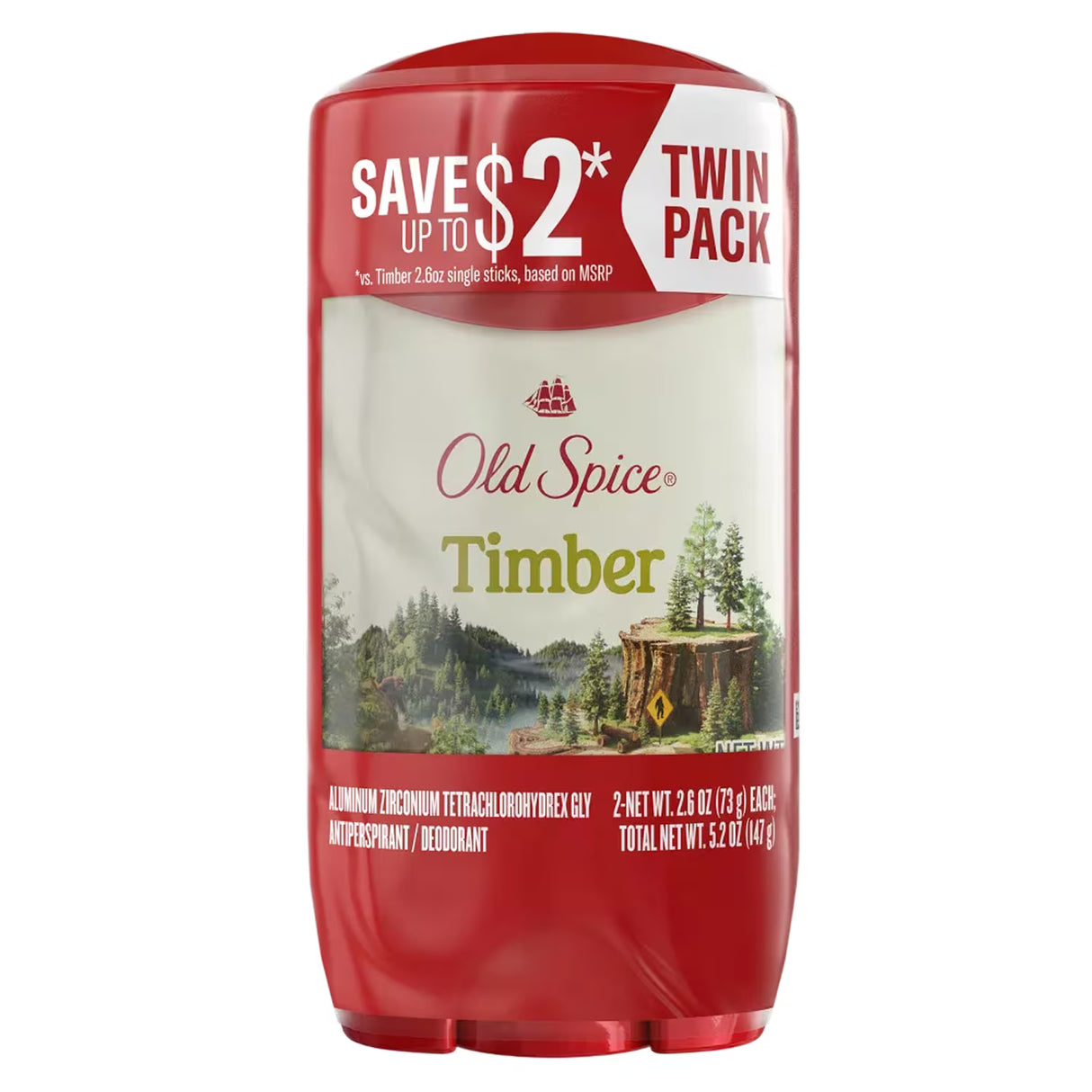 Old Spice Antiperspirant and Deodorant, Timber and Sandalwood, 2.6 oz Twin Pack - 6 Pack