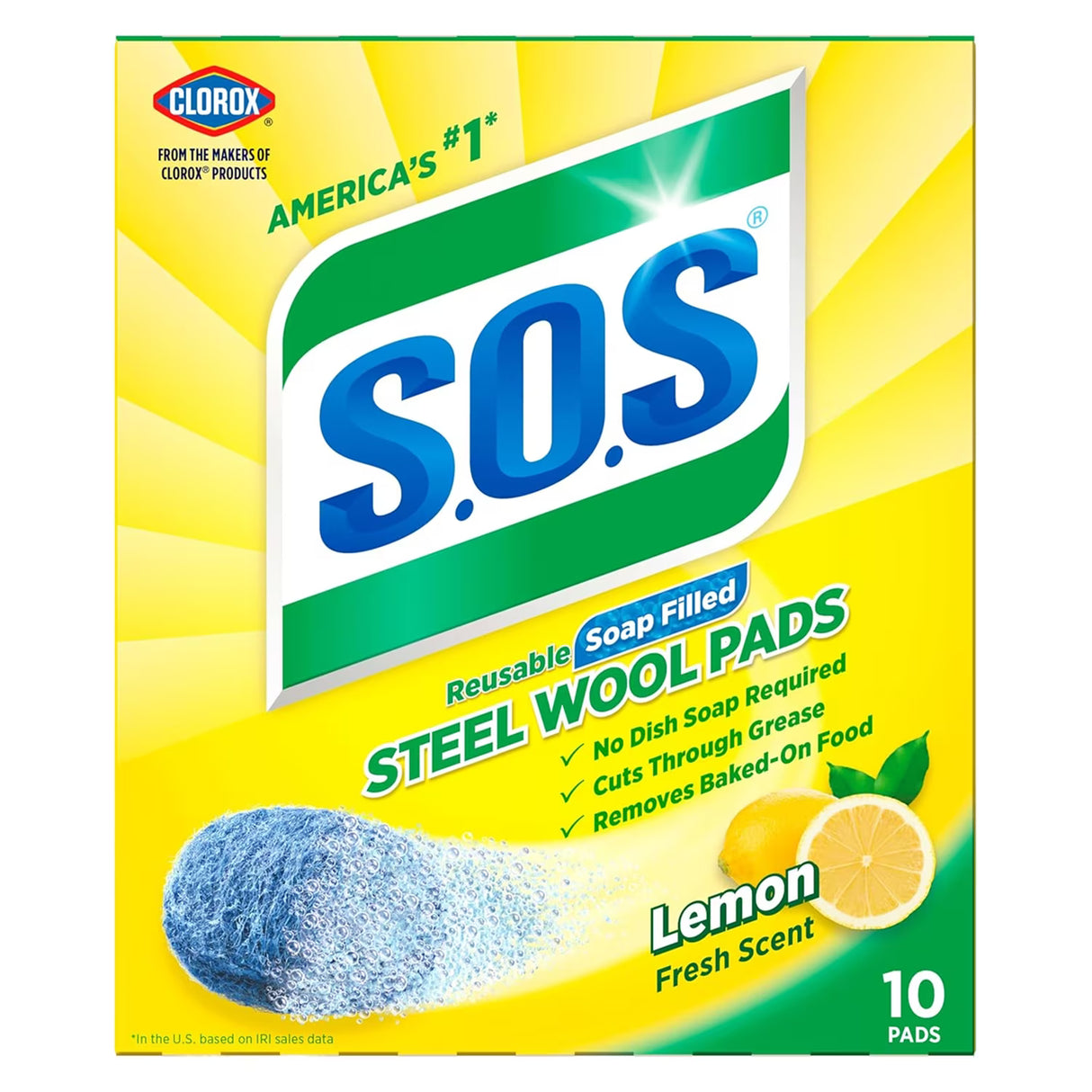 S.O.S Regular Lemon Steel Wool Soap Pads, 10 Count - 6 Pack