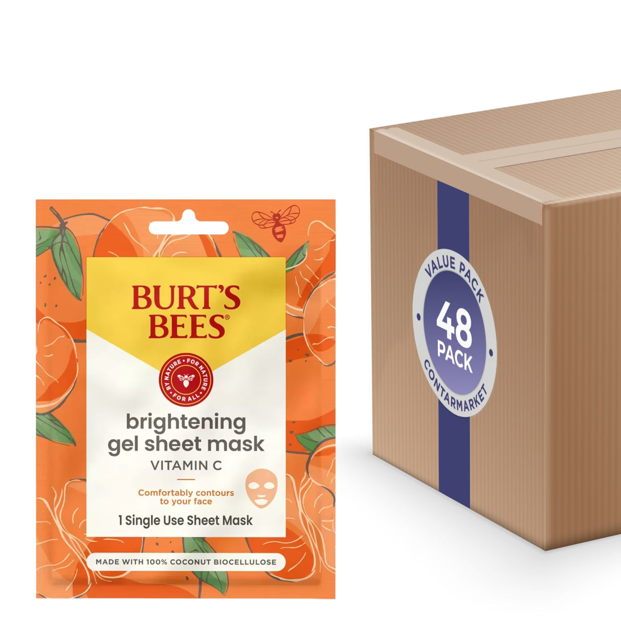 Burt's Bees Brightening Biocellulose Gel Face Mask – Single Use – 48 Pack