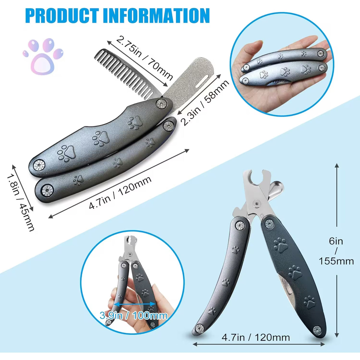 3-in-1 Pet Nail Clippers with Safety Guard