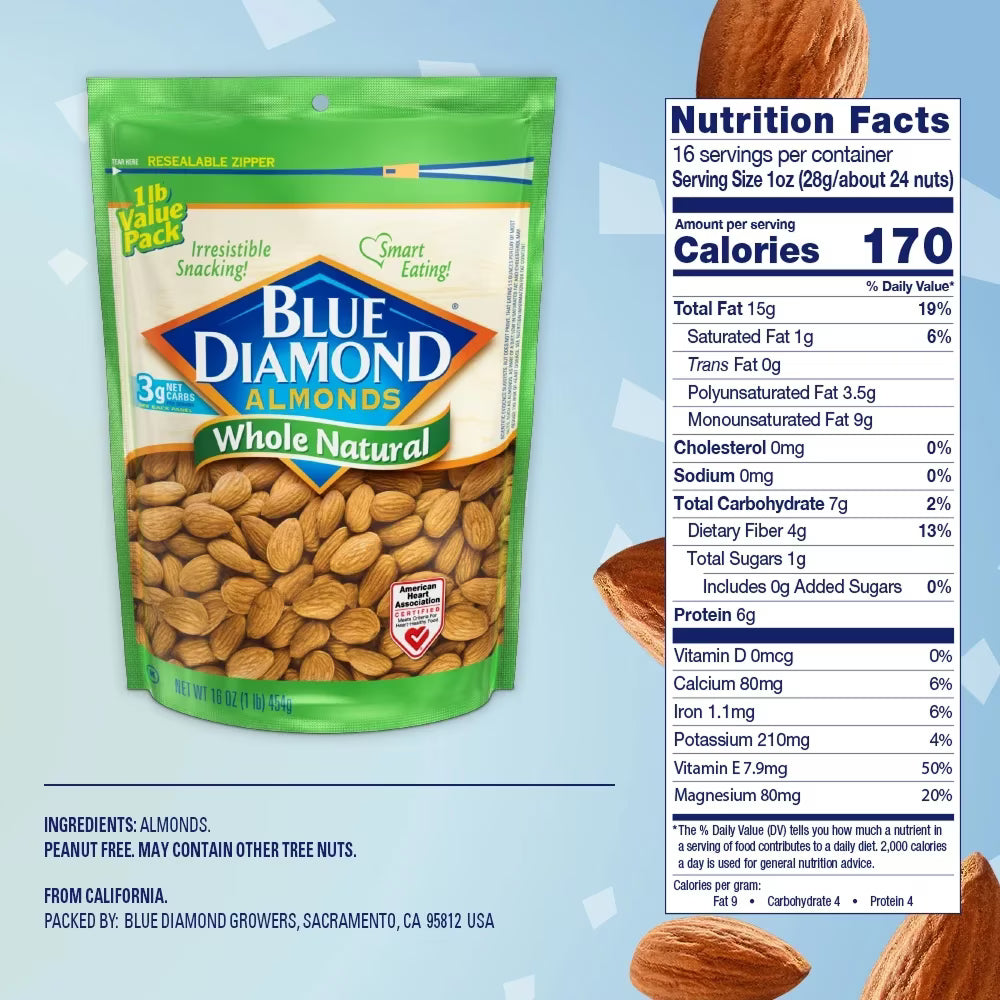Blue Diamond Whole Natural Almonds - 16 oz - 6 Pack
