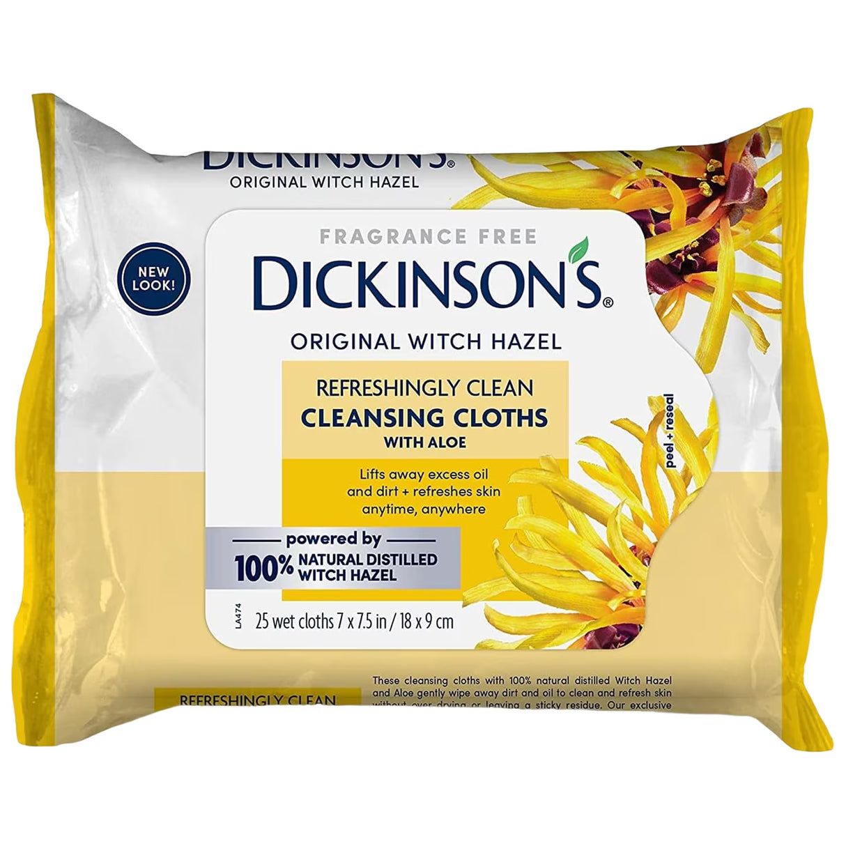 Dickinson's Witch Hazel Refreshingly Clean Cleansing Cloths - 25 Ct - 12 Pack