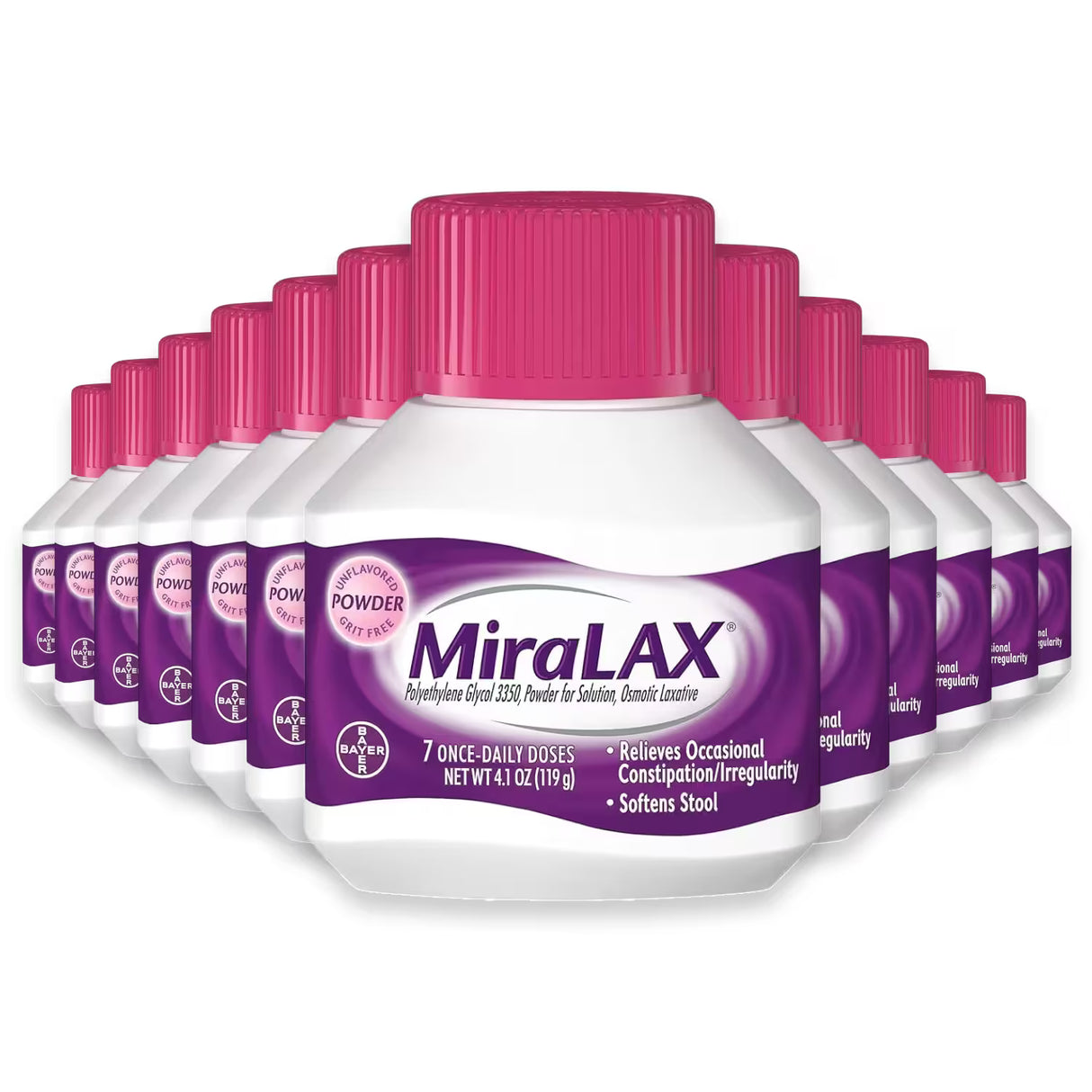 MiraLAX Laxative Unflavored Powder 7 Dose 4.1 oz – 12 Pack