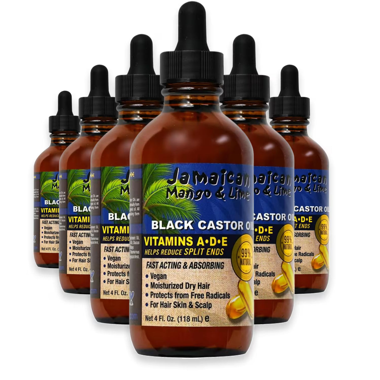 Jamaican Castor Oil with Vitamins E, D & A – 4 oz – 6 Pack
