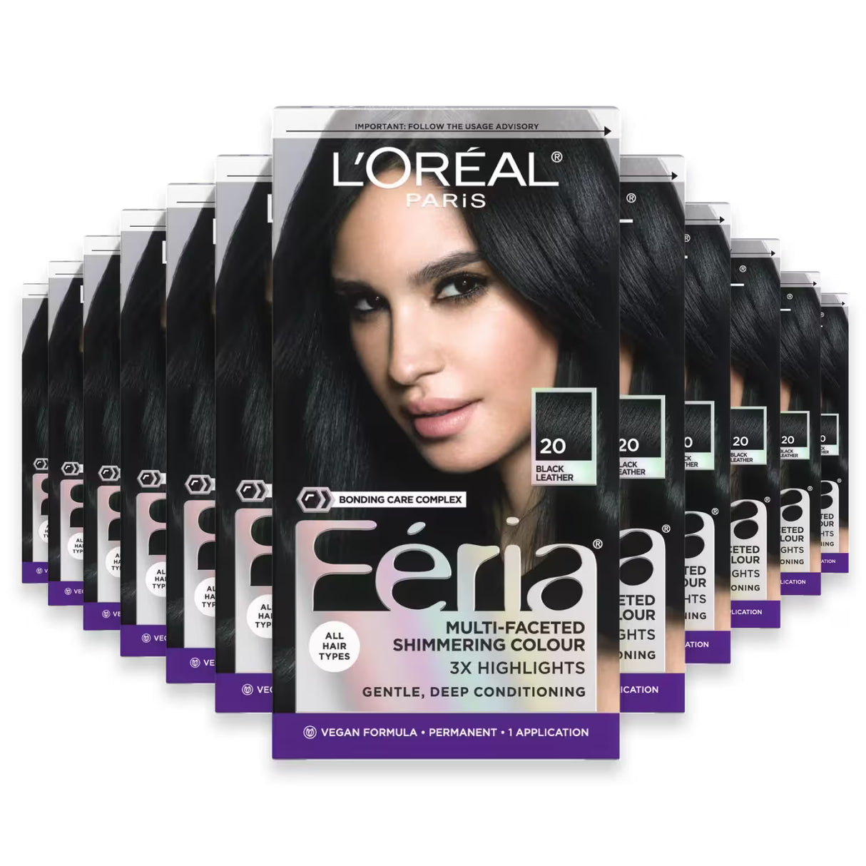L’Oréal Paris Feria Permanent Hair Color – #20 Black Leather – 12 Pack