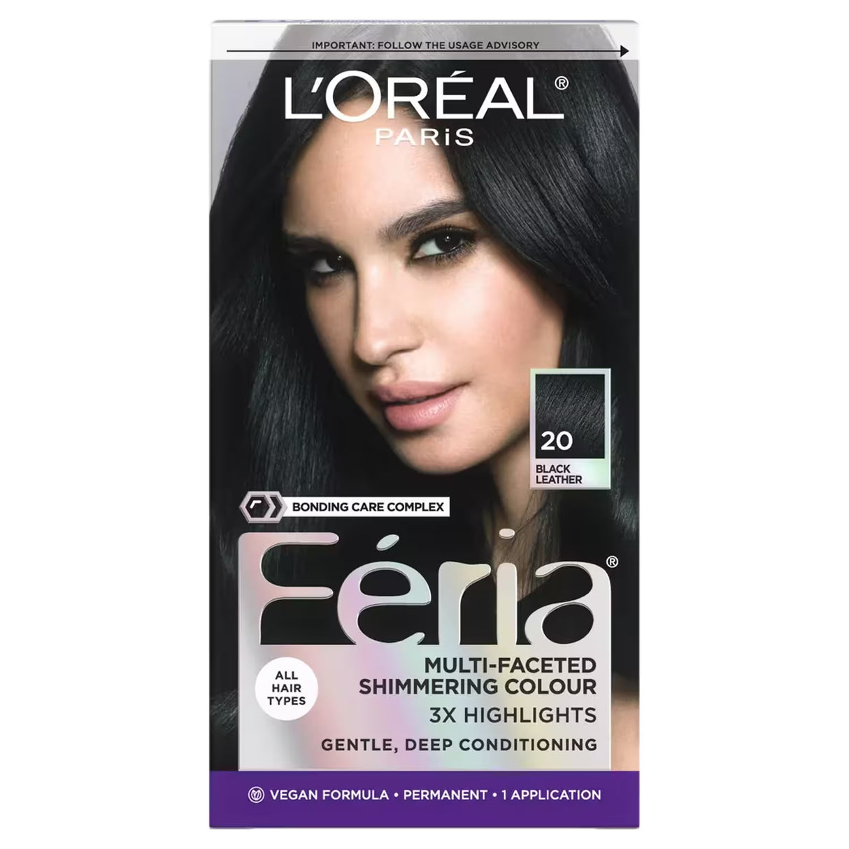 L’Oréal Paris Feria Permanent Hair Color – #20 Black Leather – 12 Pack