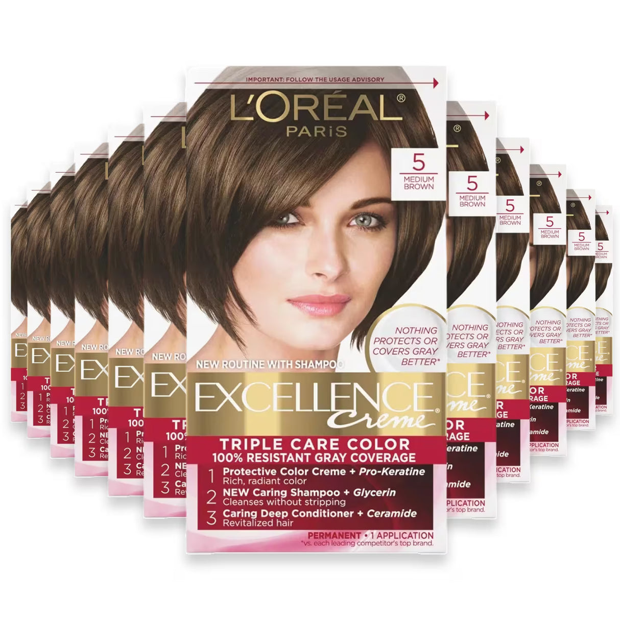 L’Oréal Excellence Creme Hair Color, #5 Medium Brown - 12 Pack