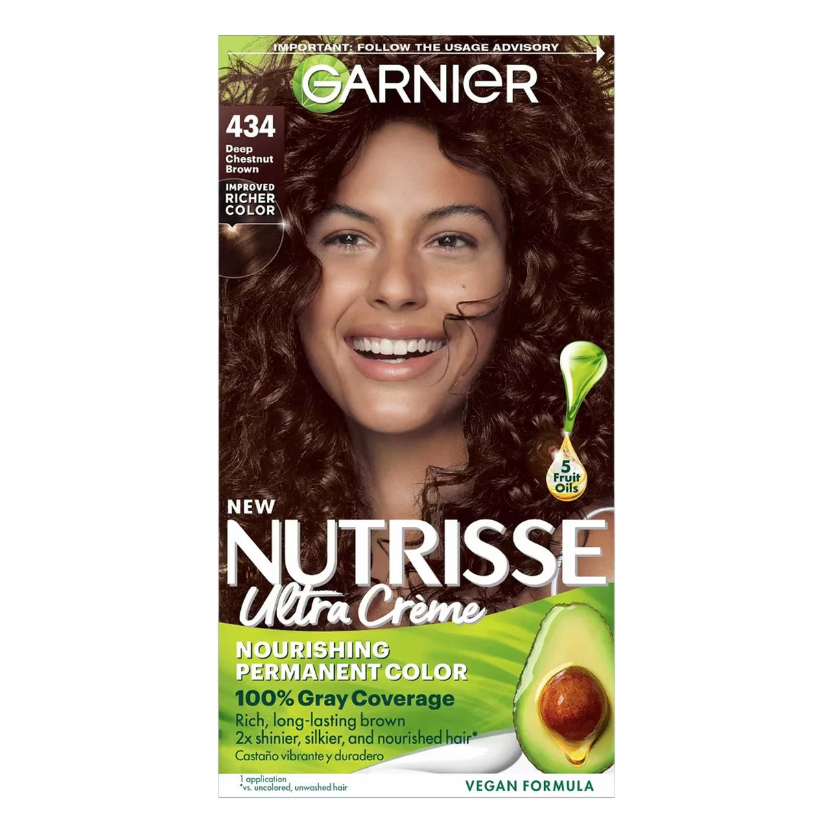 Garnier Nutrisse Ultra Crème Permanent Hair Color Kit, #434 Deep Chestnut Brown - 12 Pack